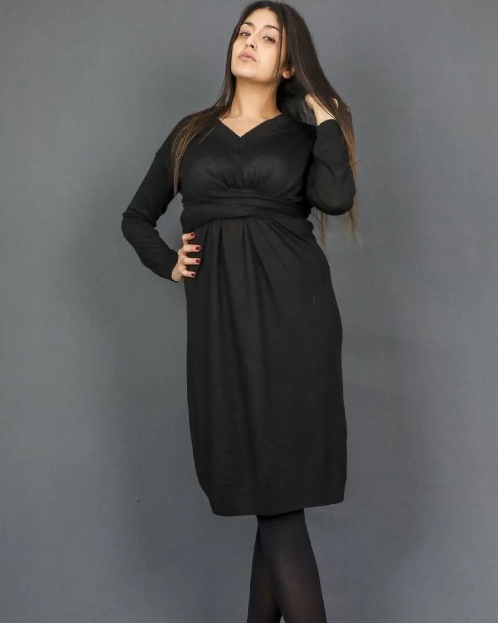 La Piscine Paris Robe midi en maille e avec nœud intégré Nude Noir Sale