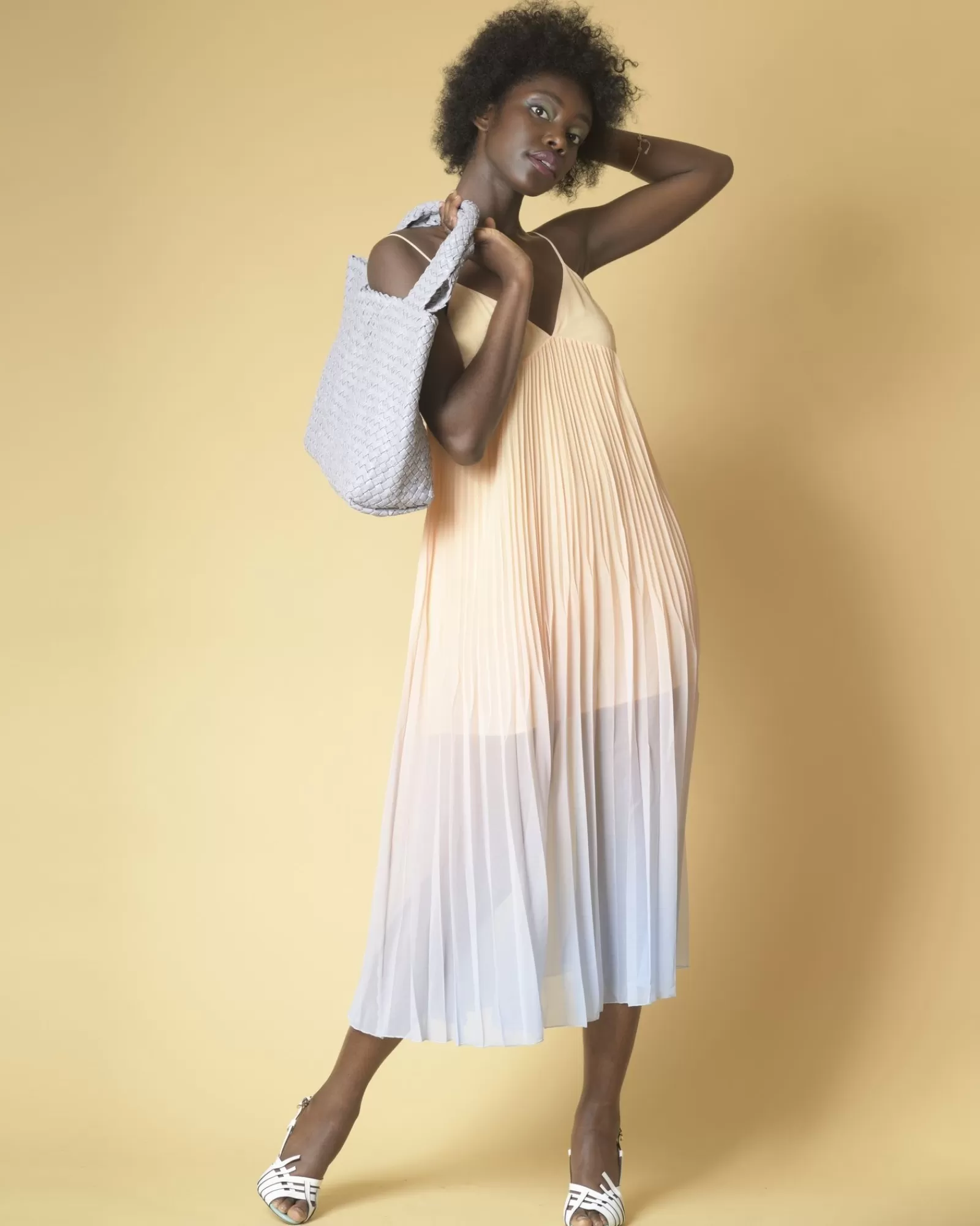 La Piscine Paris Robe midi plissée en dégradé Idano Orange Sale