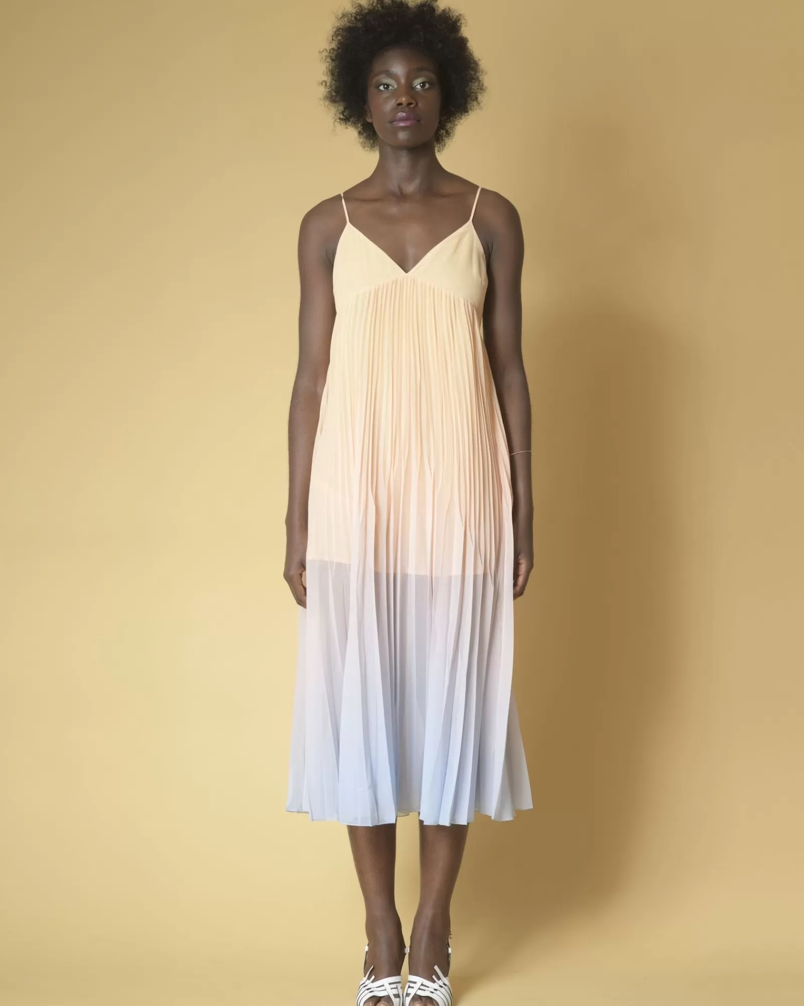 La Piscine Paris Robe midi plissée en dégradé Idano Orange Sale