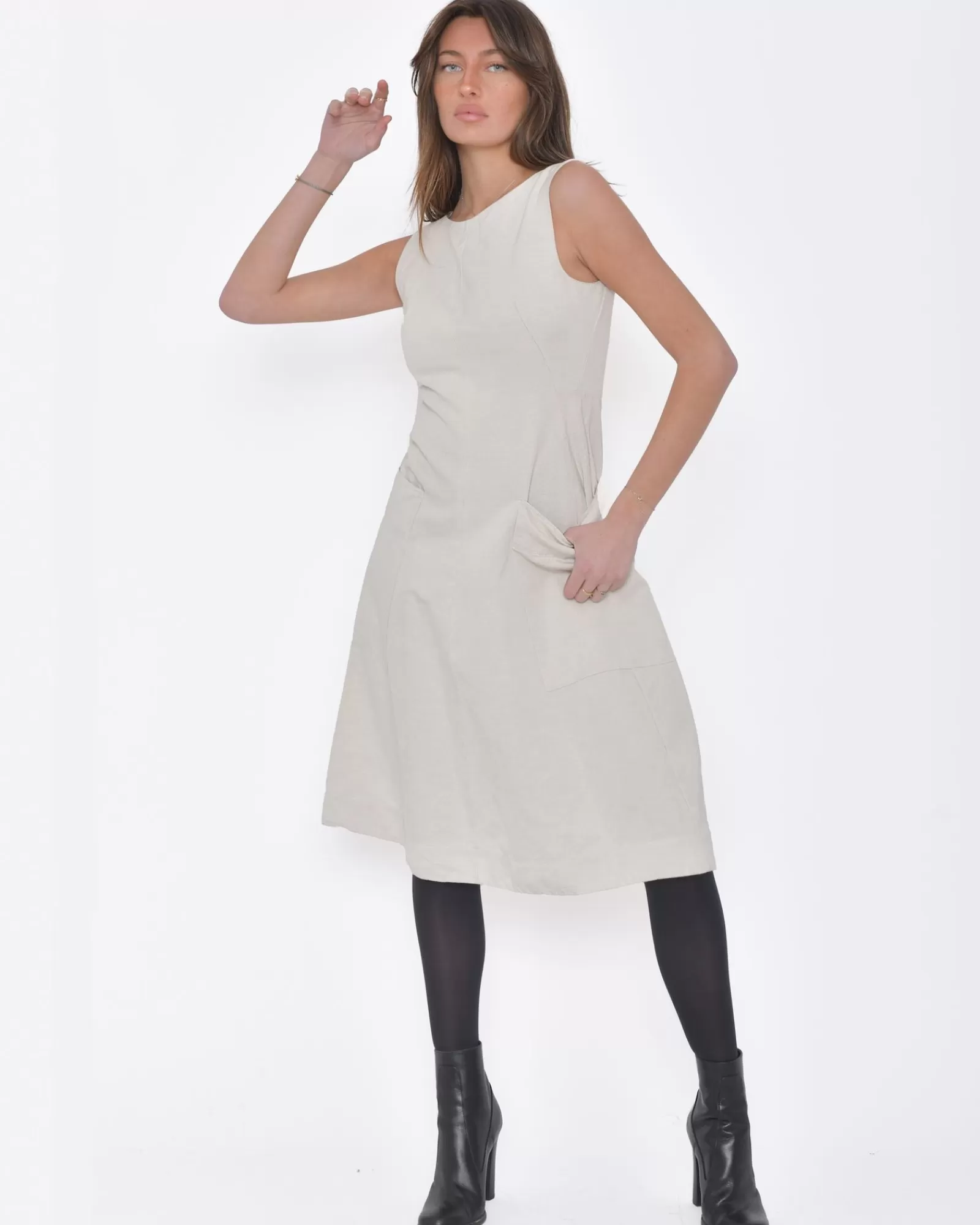 La Piscine Paris Robe mi-longue Lin Stefano Mortari Blanc Best Sale