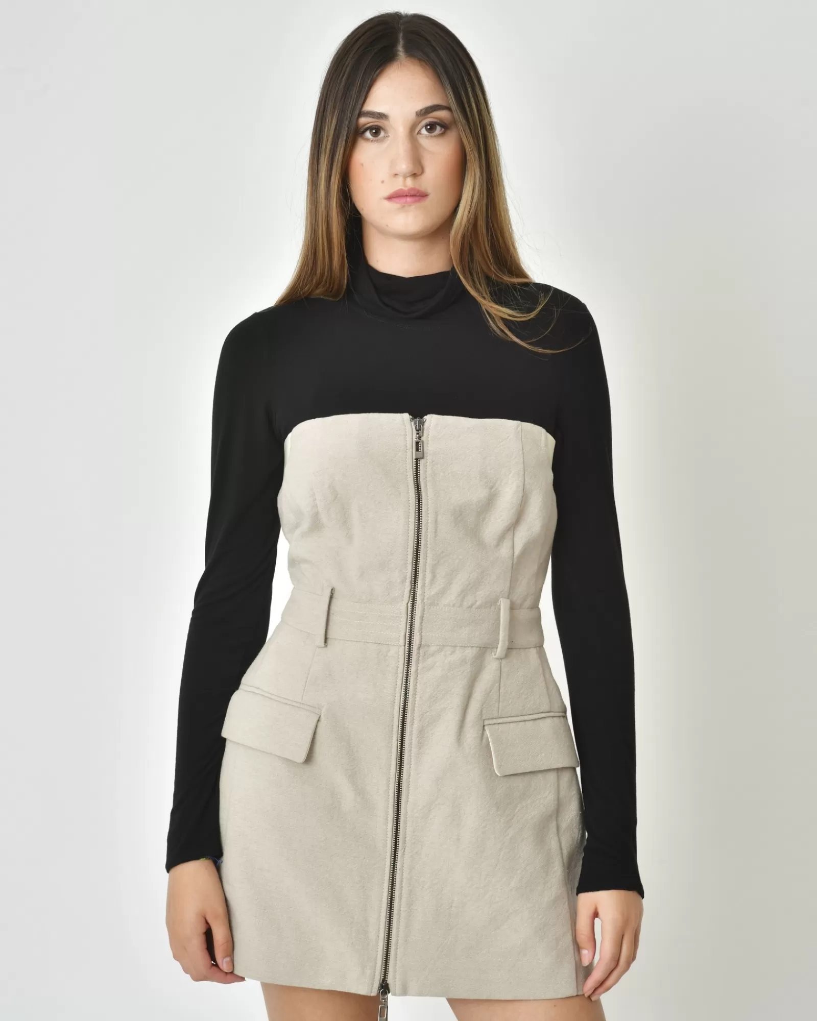 La Piscine Paris Robe mini en coton mélangé à zippé Taupe Outlet