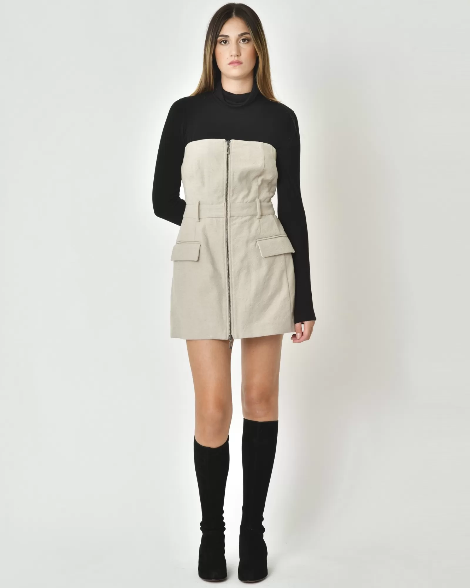La Piscine Paris Robe mini en coton mélangé à zippé Taupe Outlet