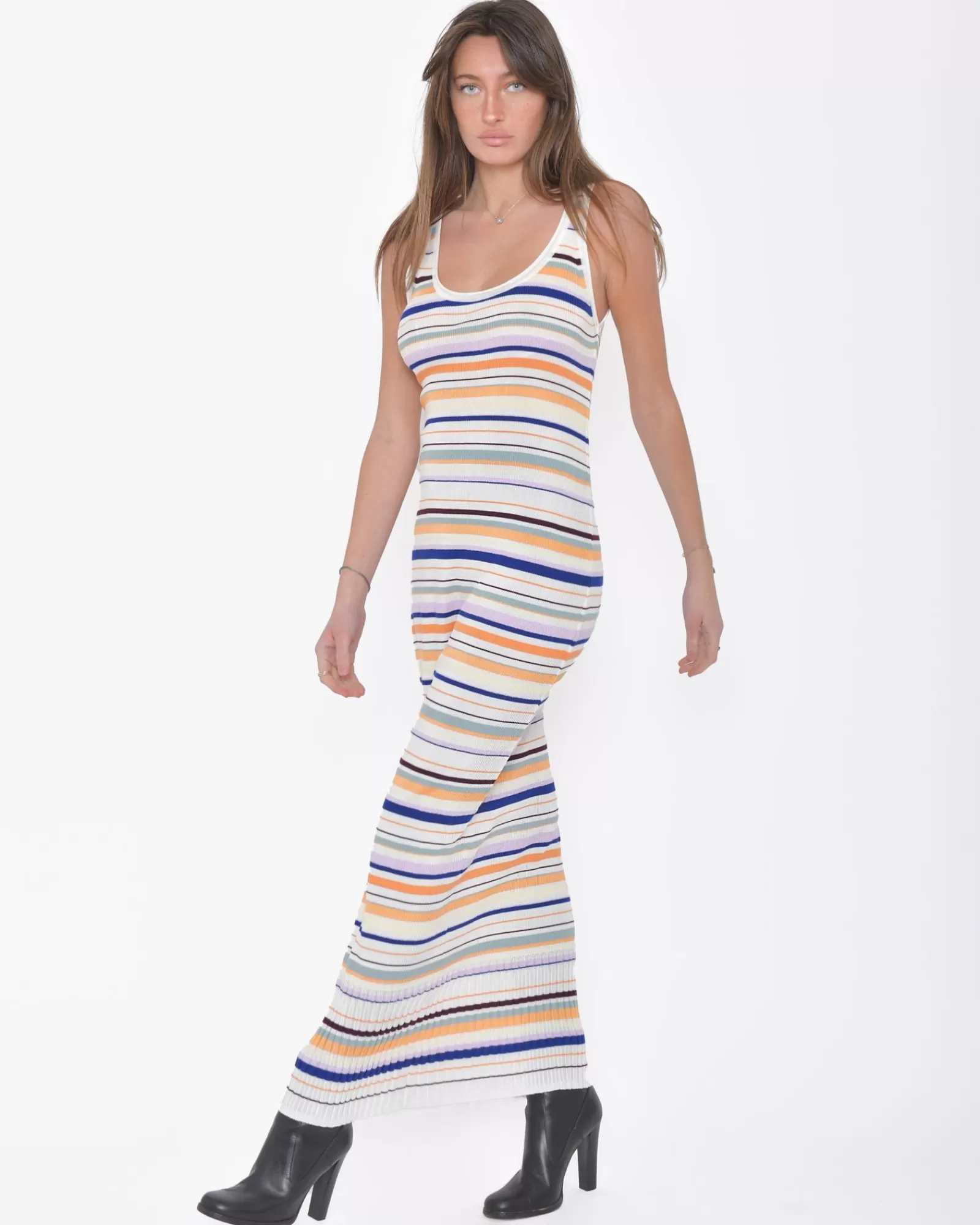 La Piscine Paris Robe moulante longue motif à rayures multicolores Missoni Blanc Discount