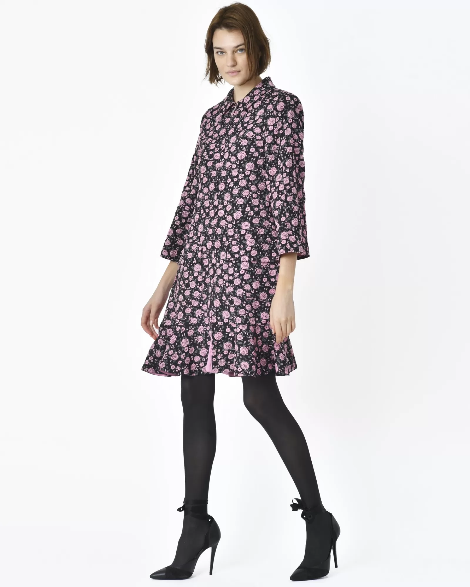 La Piscine Paris Robe motif à fleurs roses Blumarine Noir New