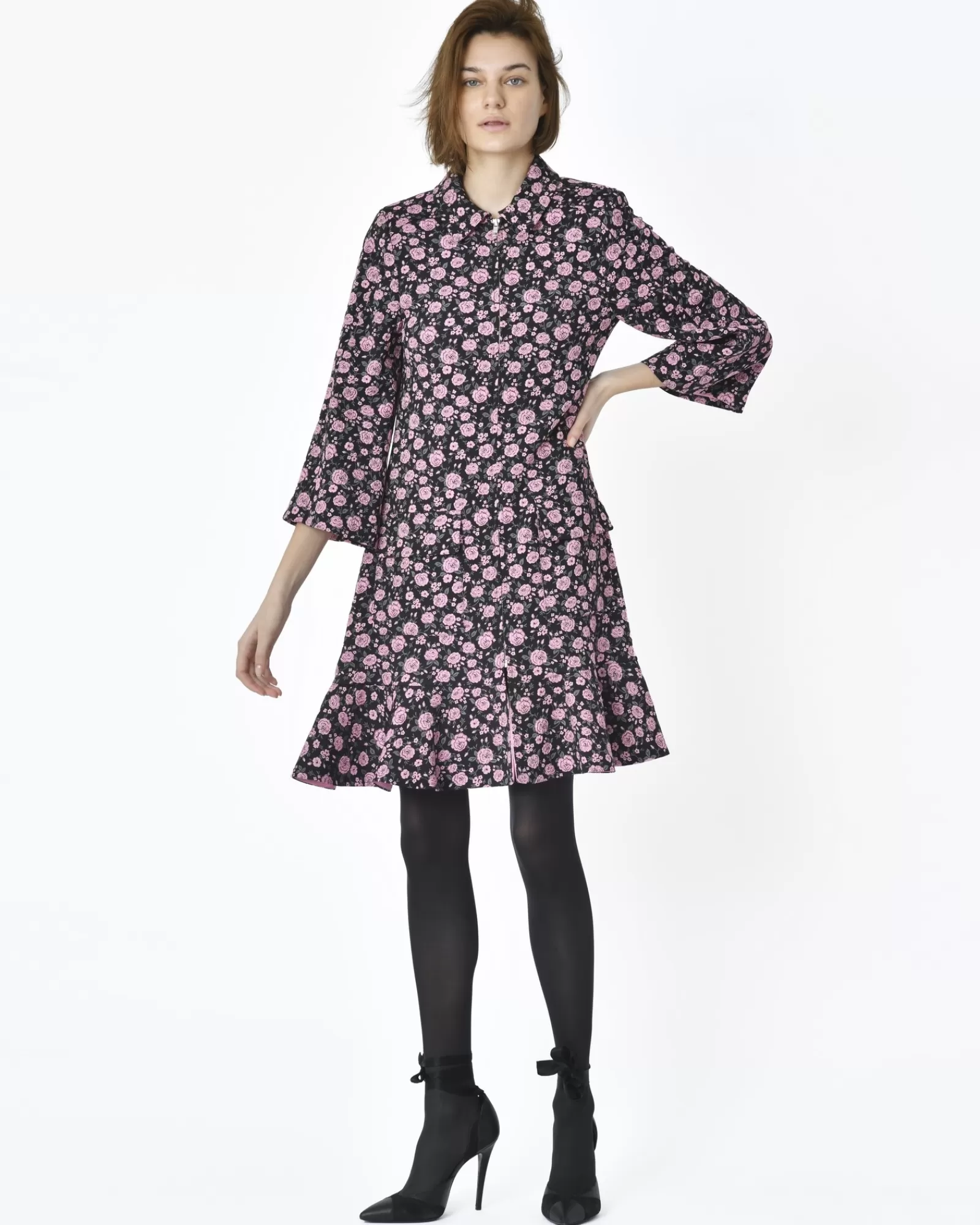 La Piscine Paris Robe motif à fleurs roses Blumarine Noir New