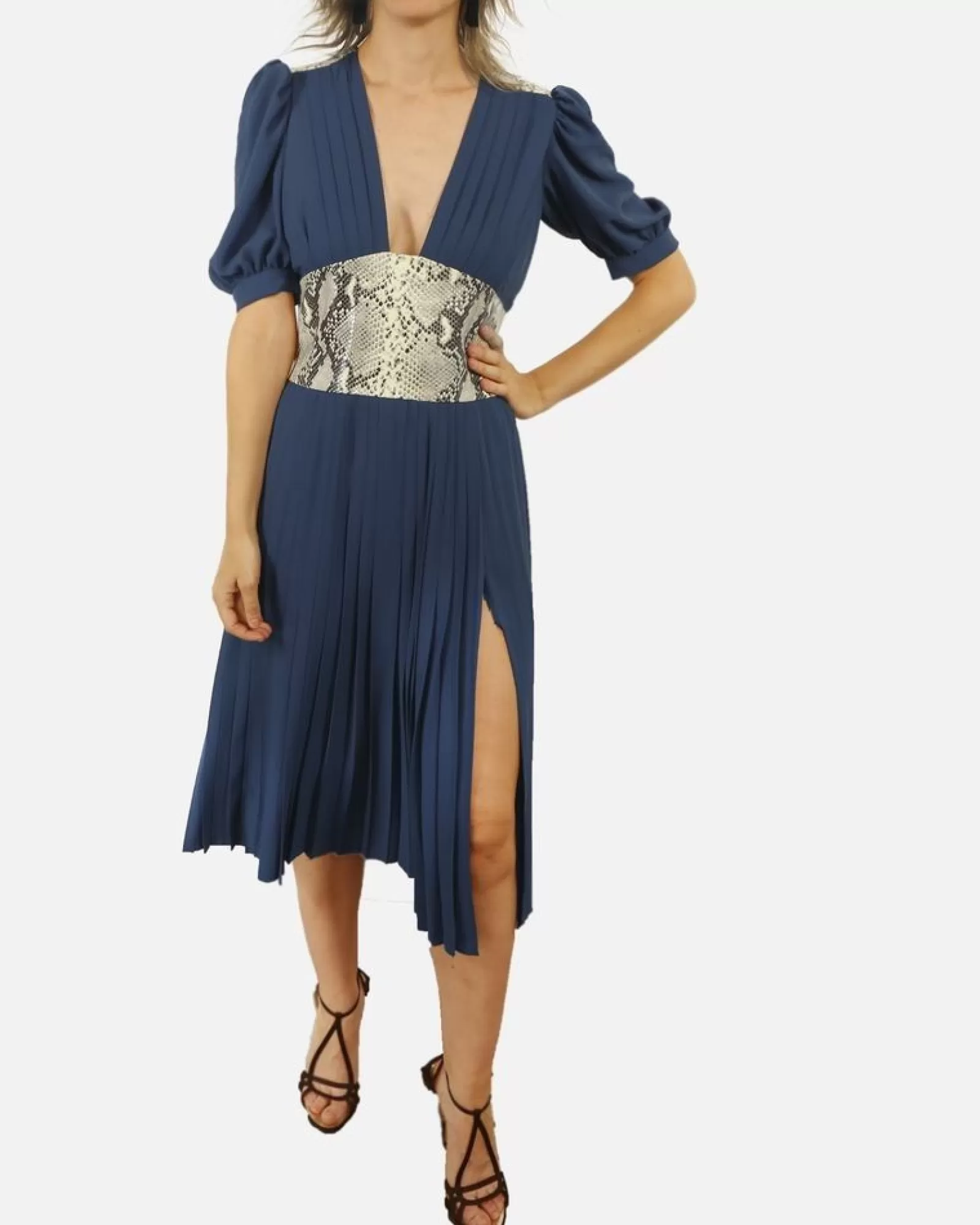 La Piscine Paris Robe plissée à détail python Michael Kors Bleu Store