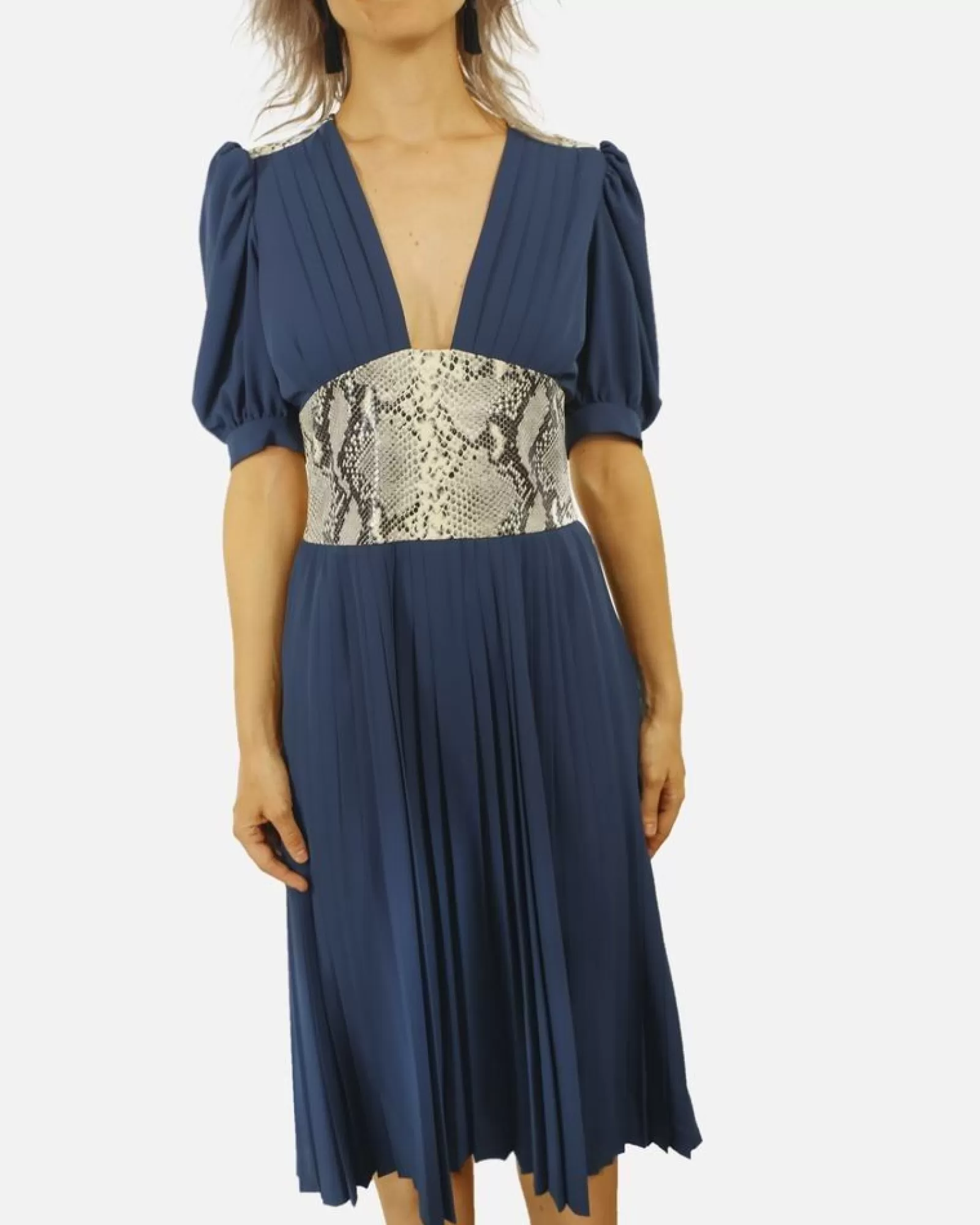 La Piscine Paris Robe plissée à détail python Michael Kors Bleu Store