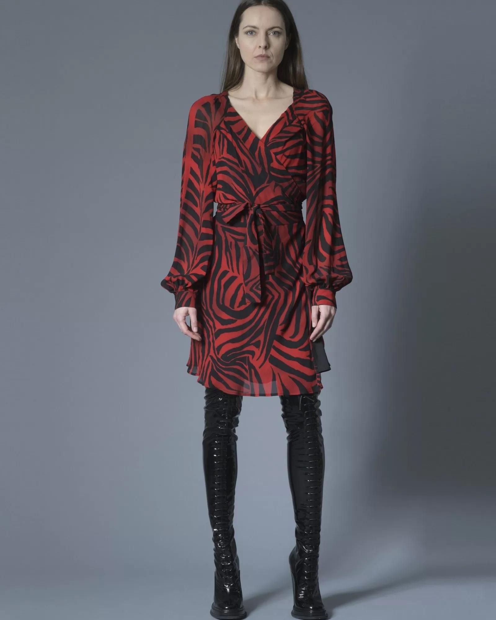 La Piscine Paris Robe portefeuille en crêpe imprimé Rouge Discount