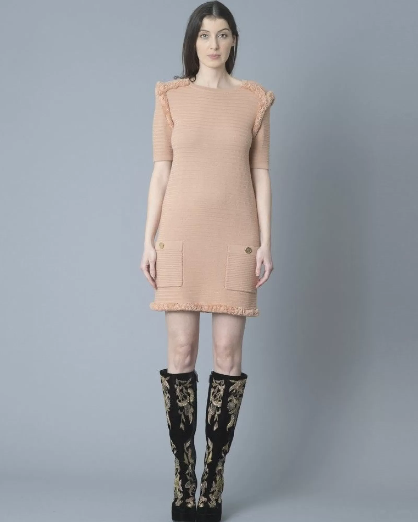 La Piscine Paris Robe tricot en coton effilé Elisabetta Franchi Rose New