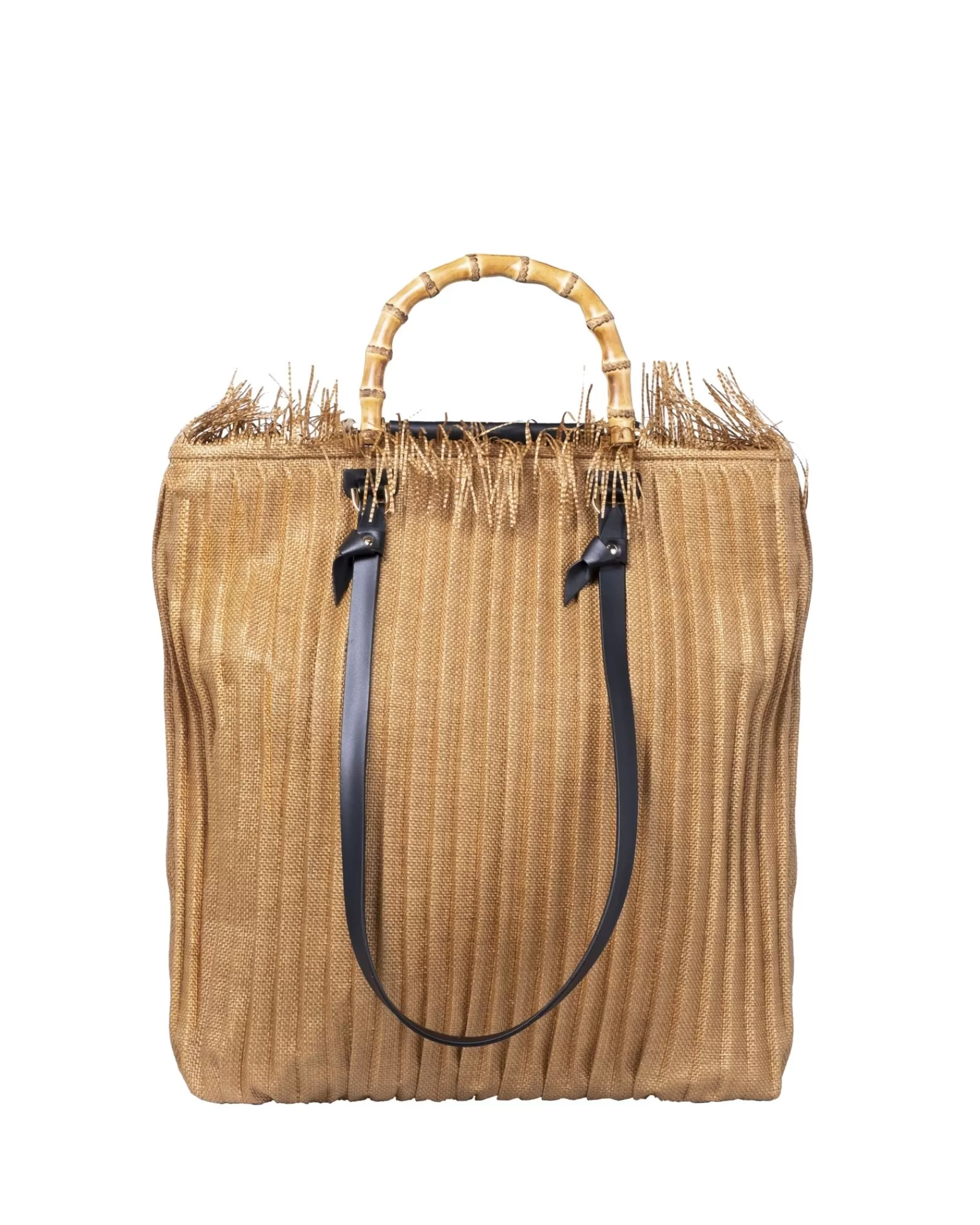 La Piscine Paris Sac à main double poignée en bambou Anita Bilardi Beige New