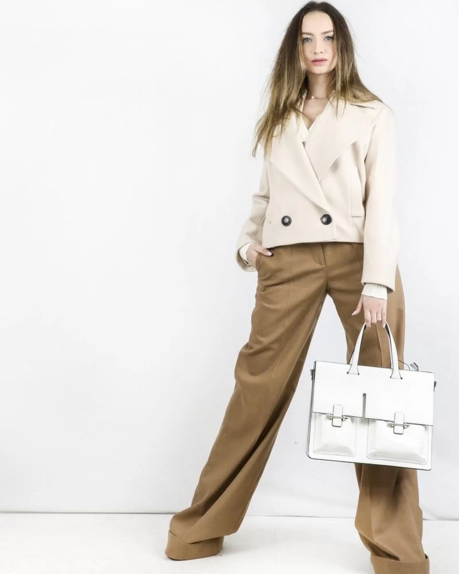 La Piscine Paris Sac à main en cuir avec bordure en relief croco Mackage Blanc New
