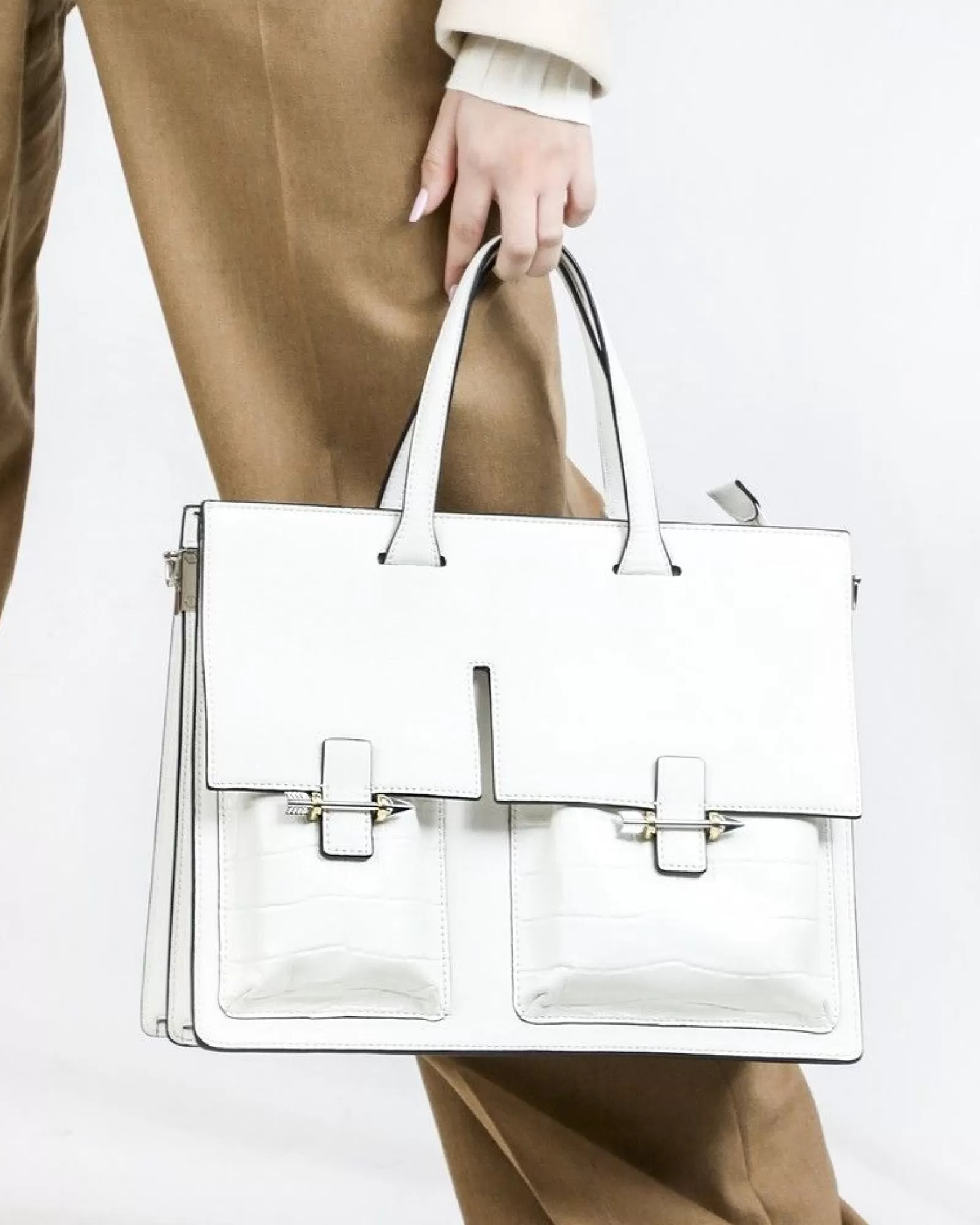 La Piscine Paris Sac à main en cuir avec bordure en relief croco Mackage Blanc New