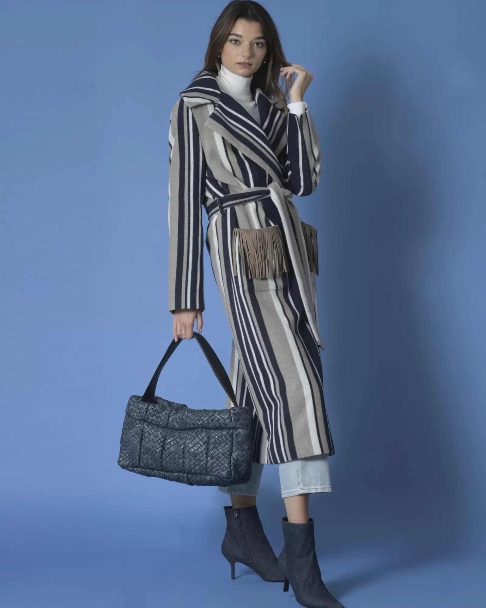 La Piscine Paris Sac à main en cuir blue tressé Falorni Bleu Store