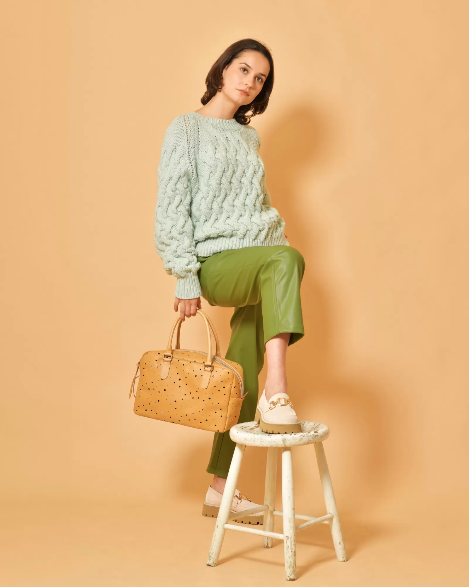 La Piscine Paris Sac à main en cuir perforé Utopia Beige Discount
