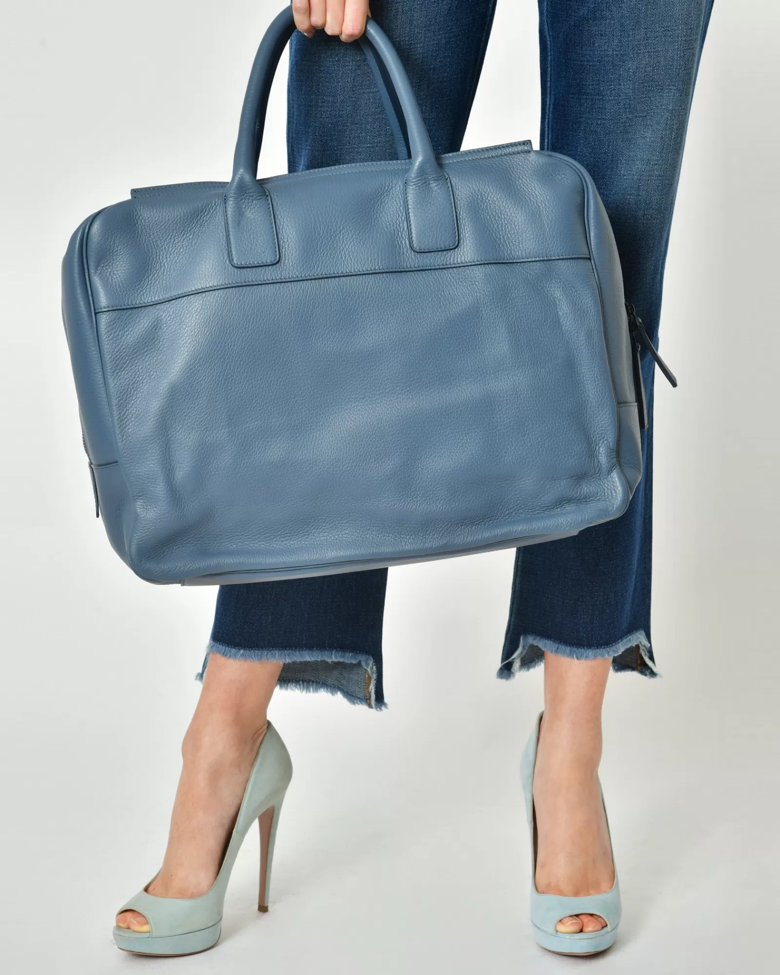 La Piscine Paris Sac à main en cuir texturé Falorni Bleu Online