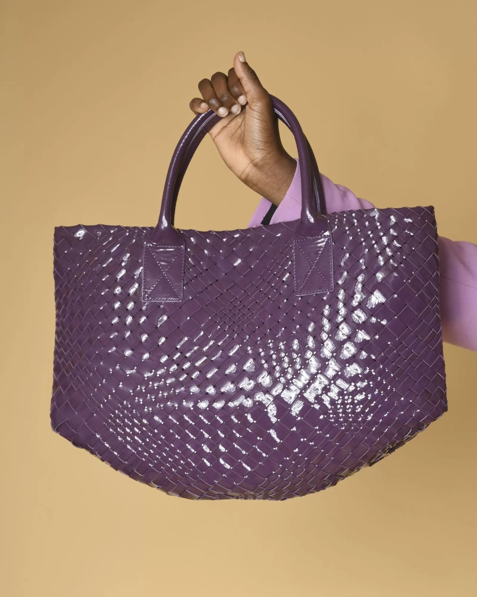La Piscine Paris Sac à main en cuir vernis tressé Falorni Violet Shop