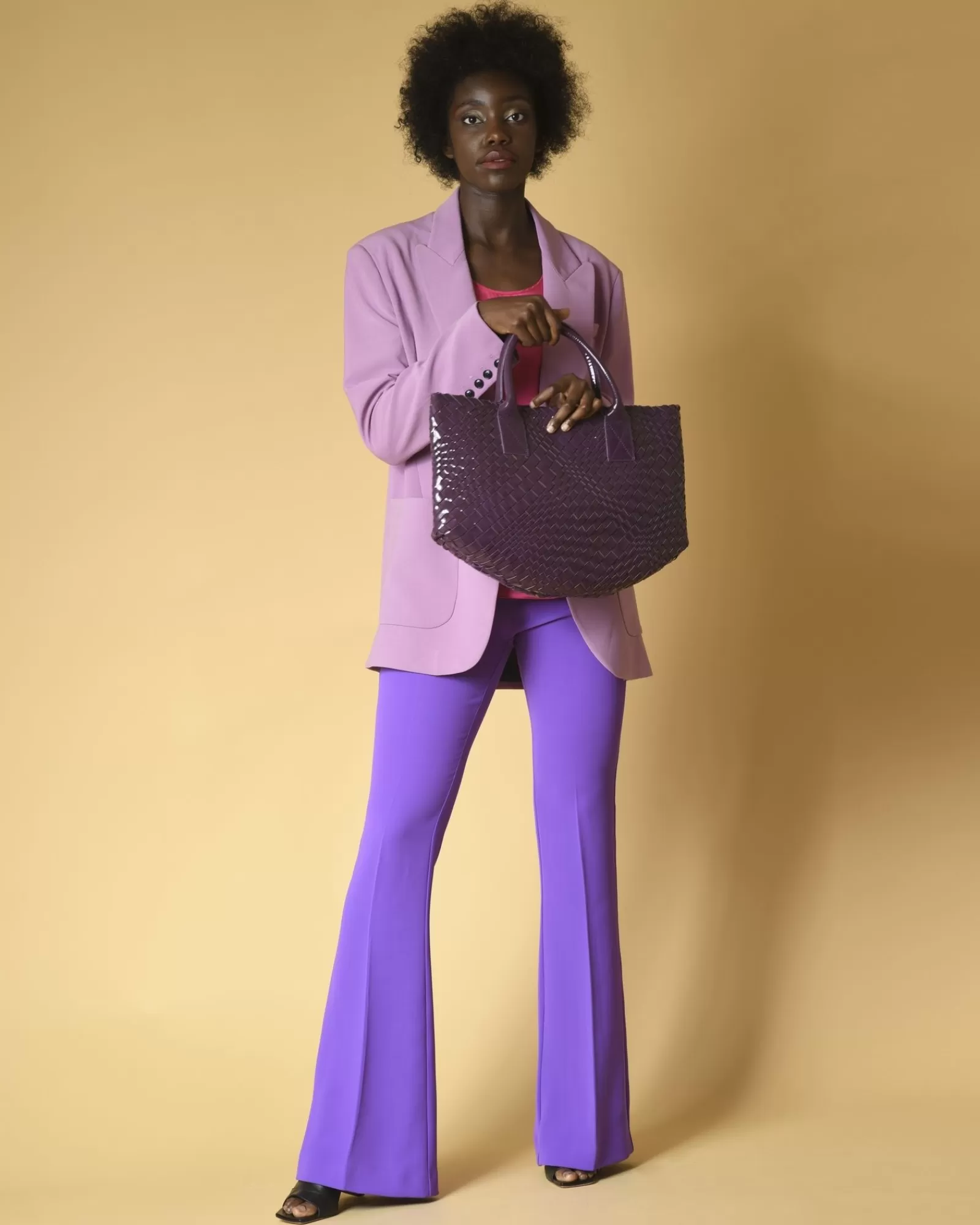 La Piscine Paris Sac à main en cuir vernis tressé Falorni Violet Shop