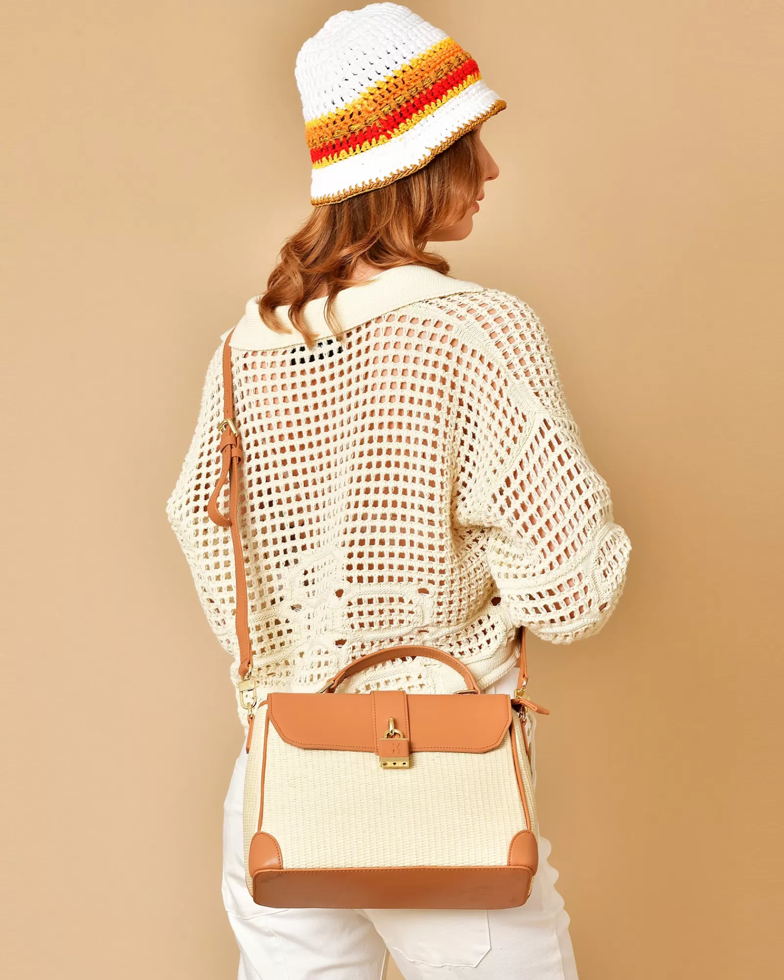 La Piscine Paris Sac à main en raphia et cuir Kassandre Beige Store
