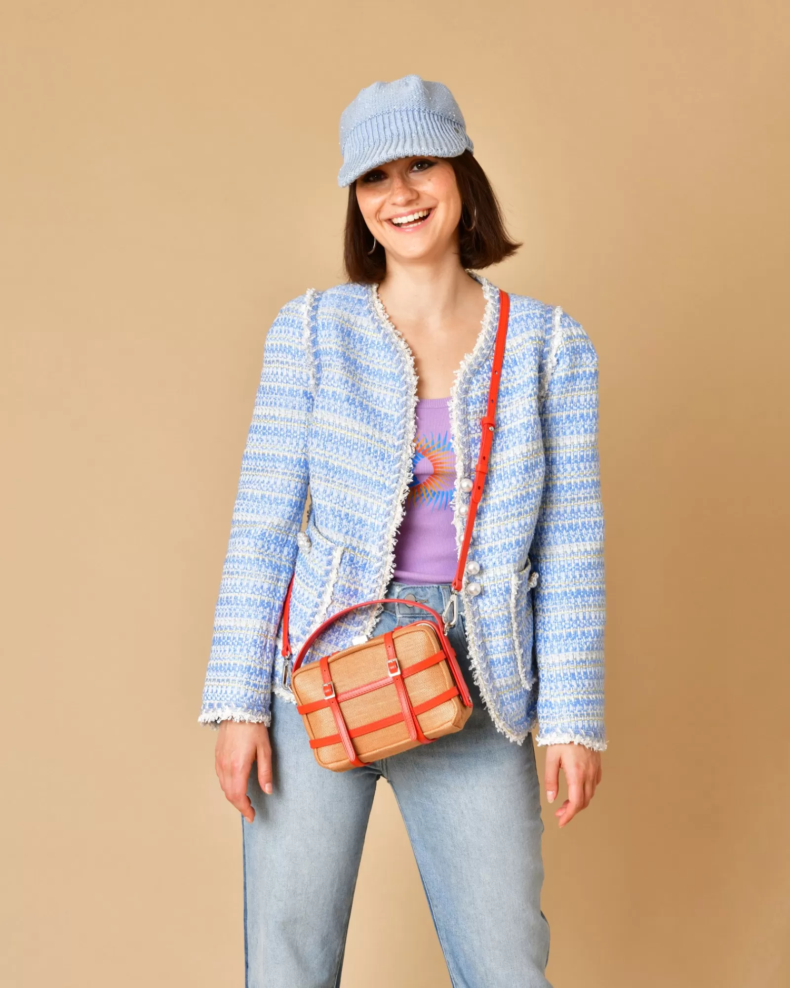 La Piscine Paris Sac à main en raphia et en cuir Tela Orange Store