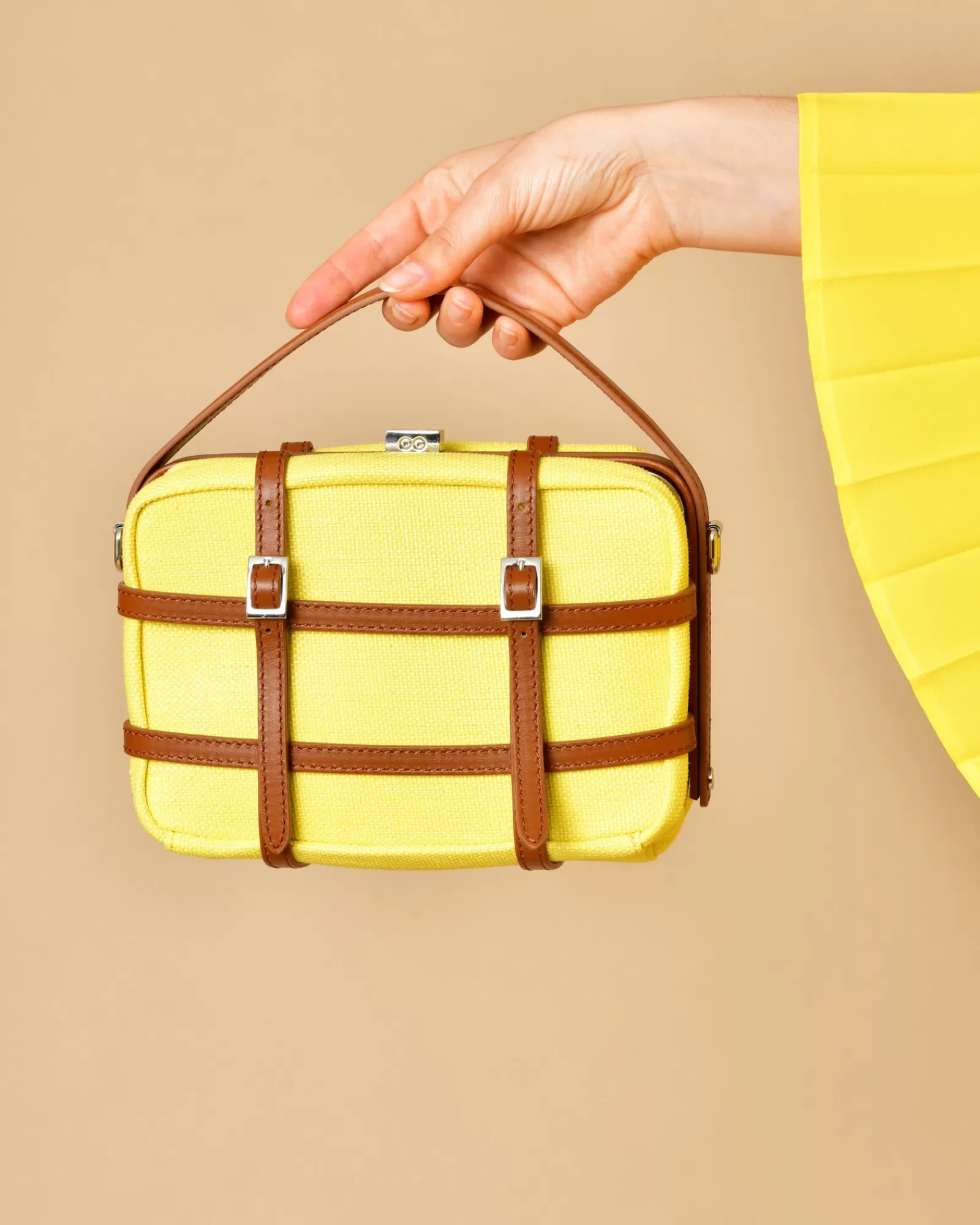 La Piscine Paris Sac à main en raphia et en cuir marron Tela Jaune Shop