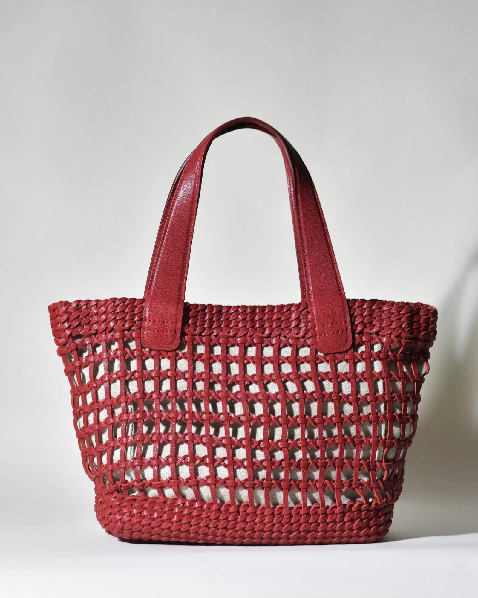 La Piscine Paris Sac à main en toile et en cuir tressé Falorni Rouge Online