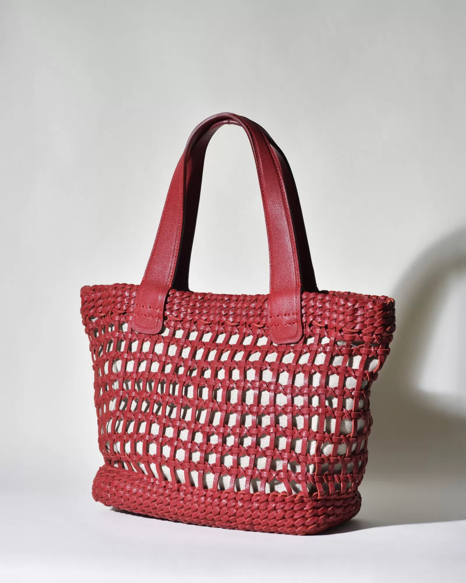 La Piscine Paris Sac à main en toile et en cuir tressé Falorni Rouge Online