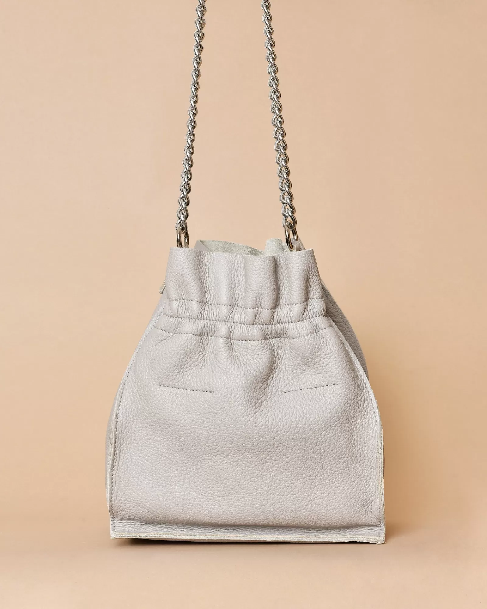 La Piscine Paris Sac à main gris en cuir chaîne argentée Falorni Taupe Shop