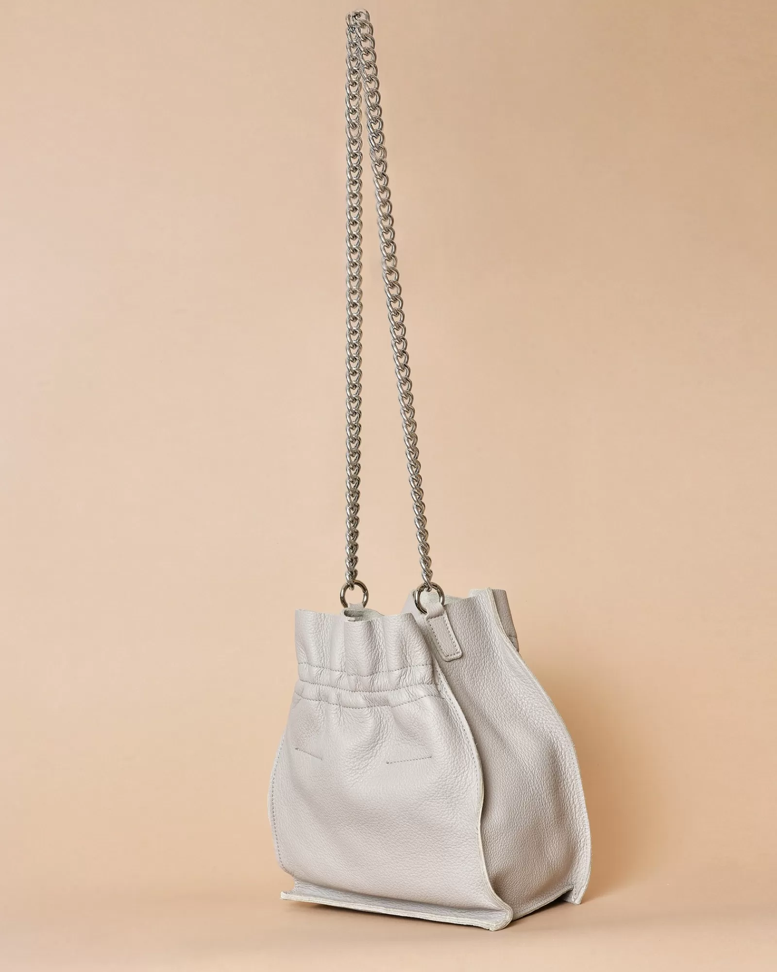 La Piscine Paris Sac à main gris en cuir chaîne argentée Falorni Taupe Shop