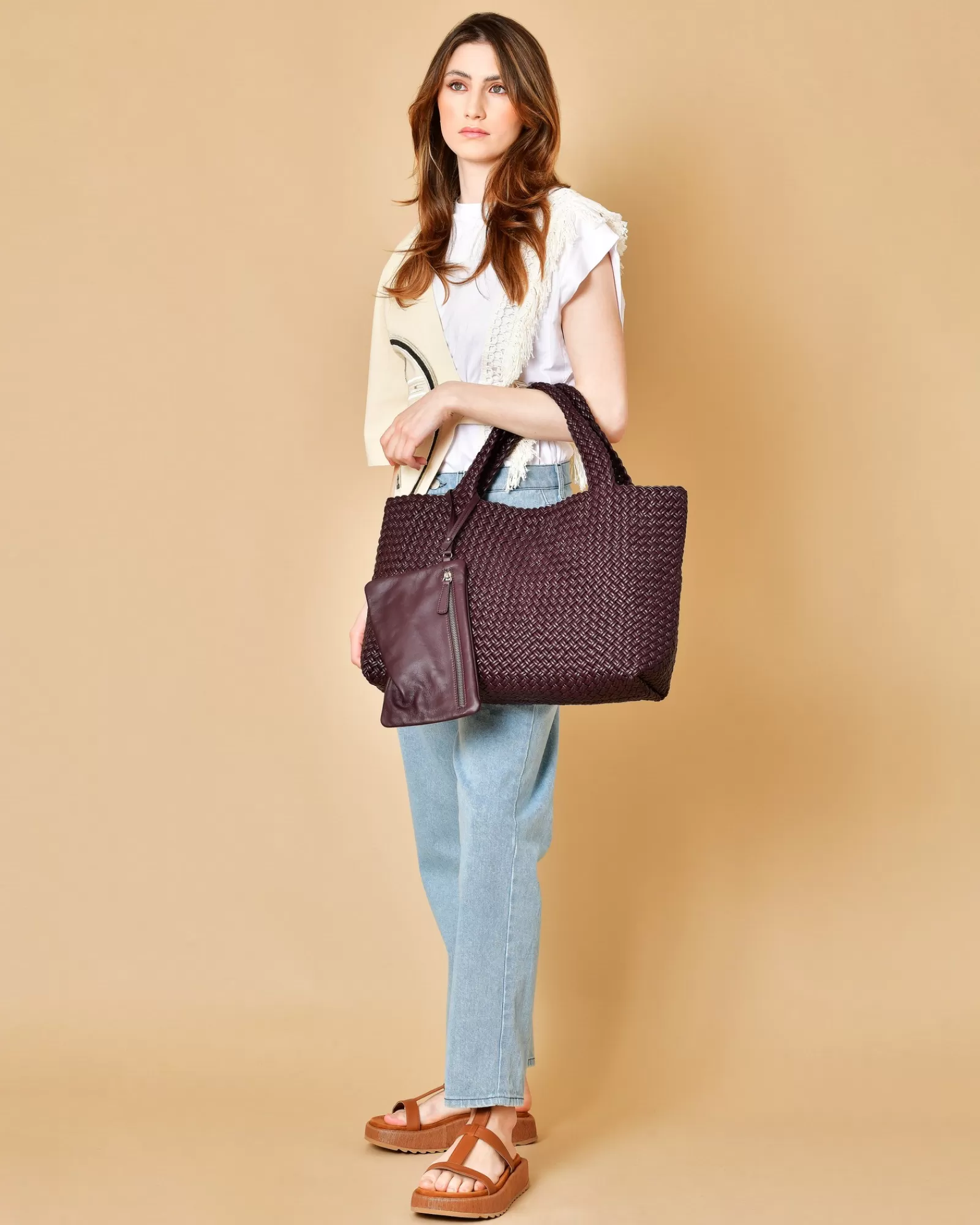 La Piscine Paris Sac à main pourpre en cuir tressé Falorni Violet Best Sale