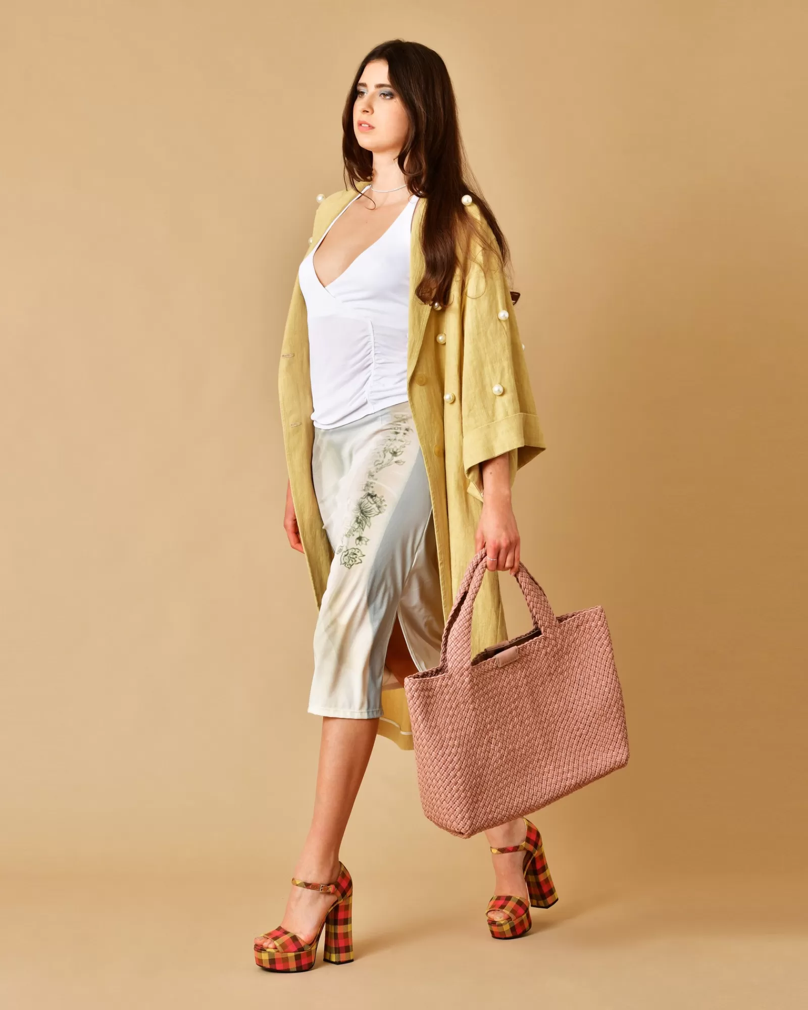 La Piscine Paris Sac porté épaule en cuir tressé poudré Falorni Rose Clearance