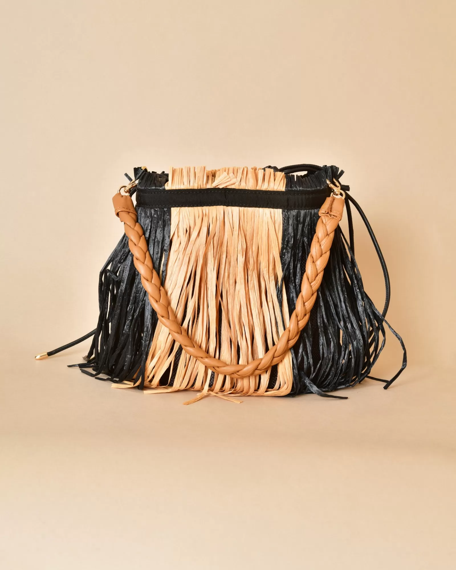 La Piscine Paris Sac seau en cuir et raphia et noir Anita Bilardi Beige Fashion
