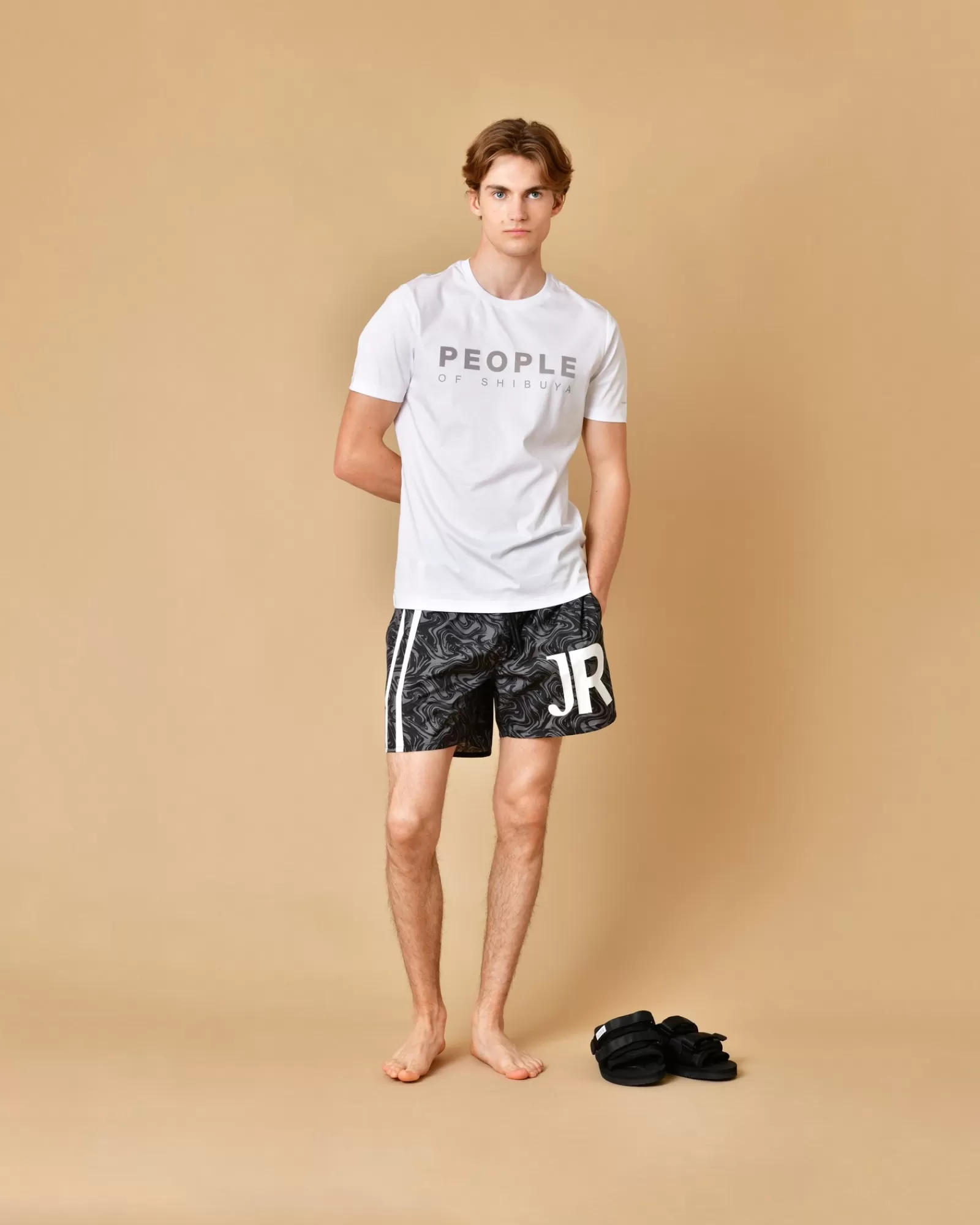 La Piscine Paris Short de bain et noir à imprimé John Richmond Taupe Shop