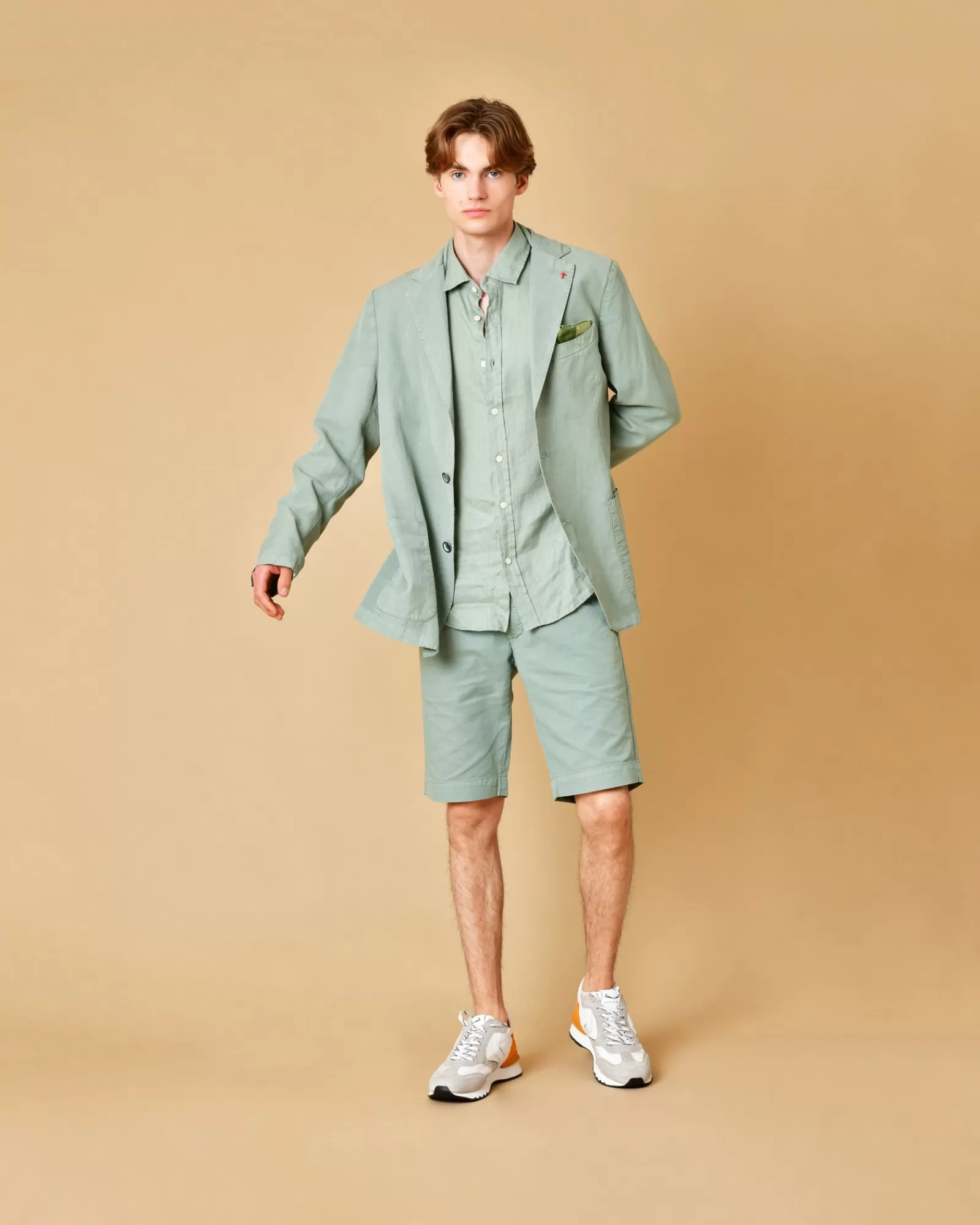 La Piscine Paris Short en coton et lin mélangés de gris AT.P.CO Vert Discount