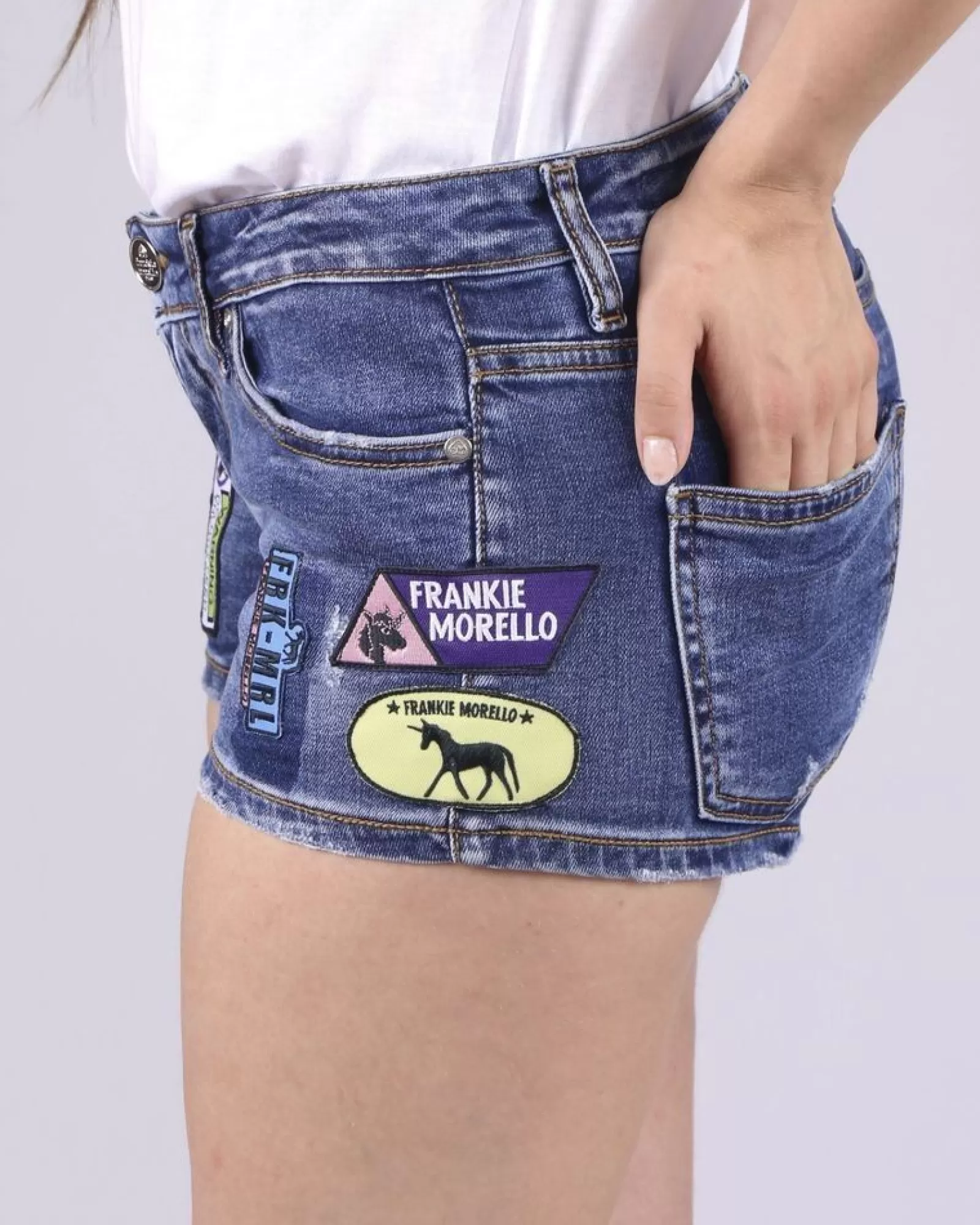 La Piscine Paris Short en jean à patchs Frankie Morello Bleu Clearance