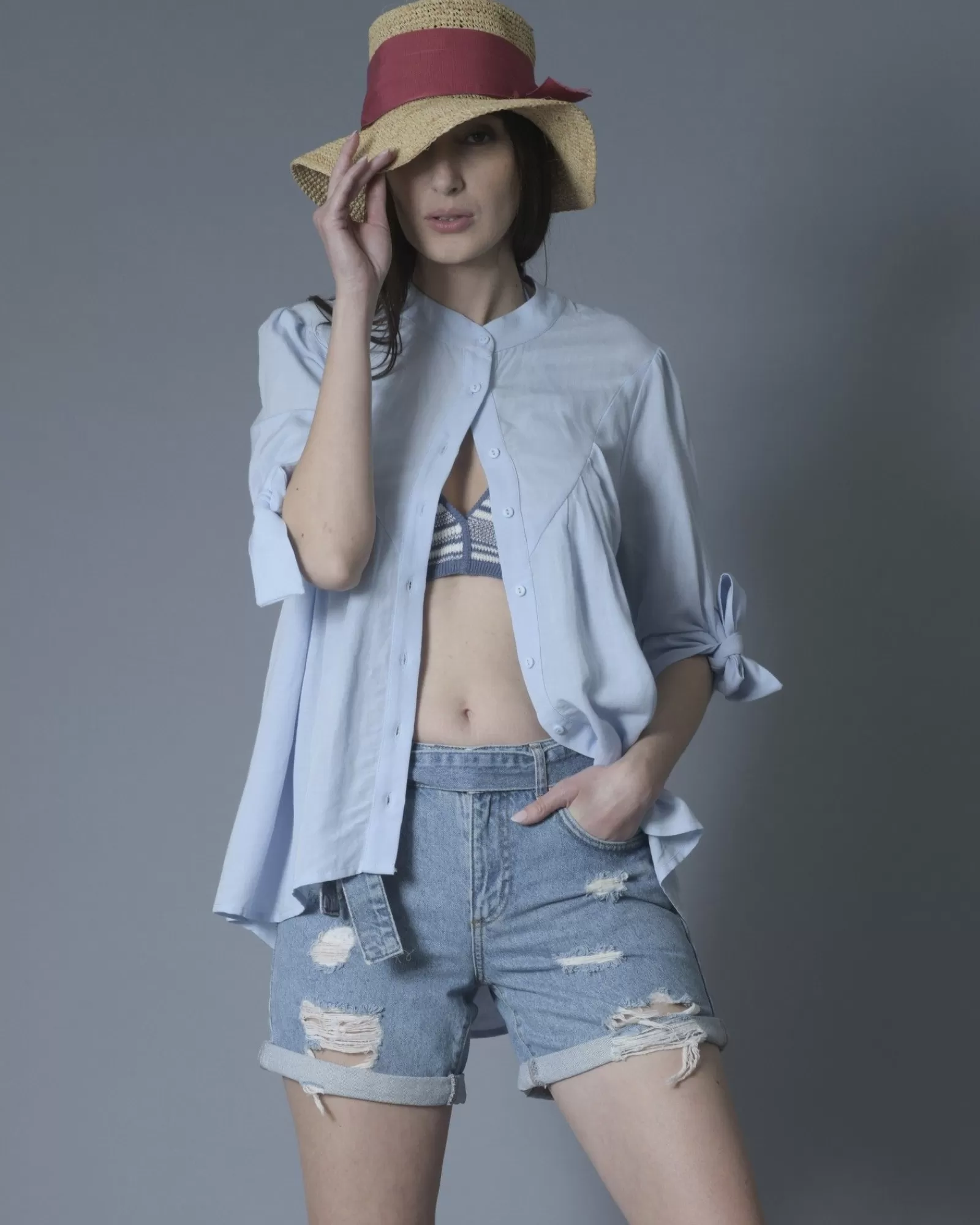 La Piscine Paris Short en jean effet vieilli BSB Bleu Store