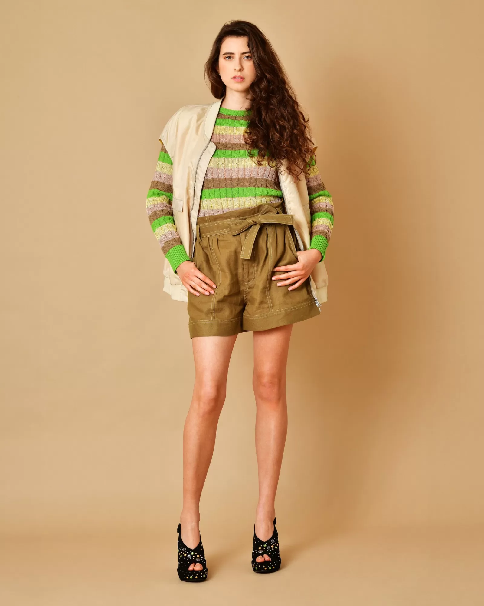 La Piscine Paris Short en lin évasé à ceinture Idano Marron Store