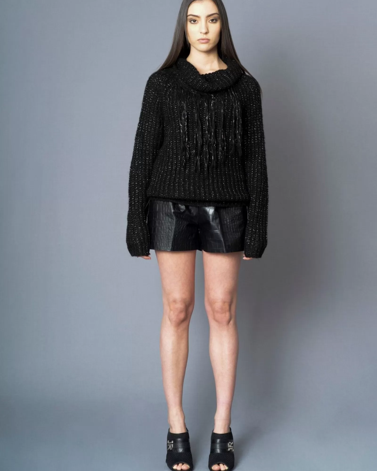 La Piscine Paris Short e en cuir synthétique croco Nude Noir Hot