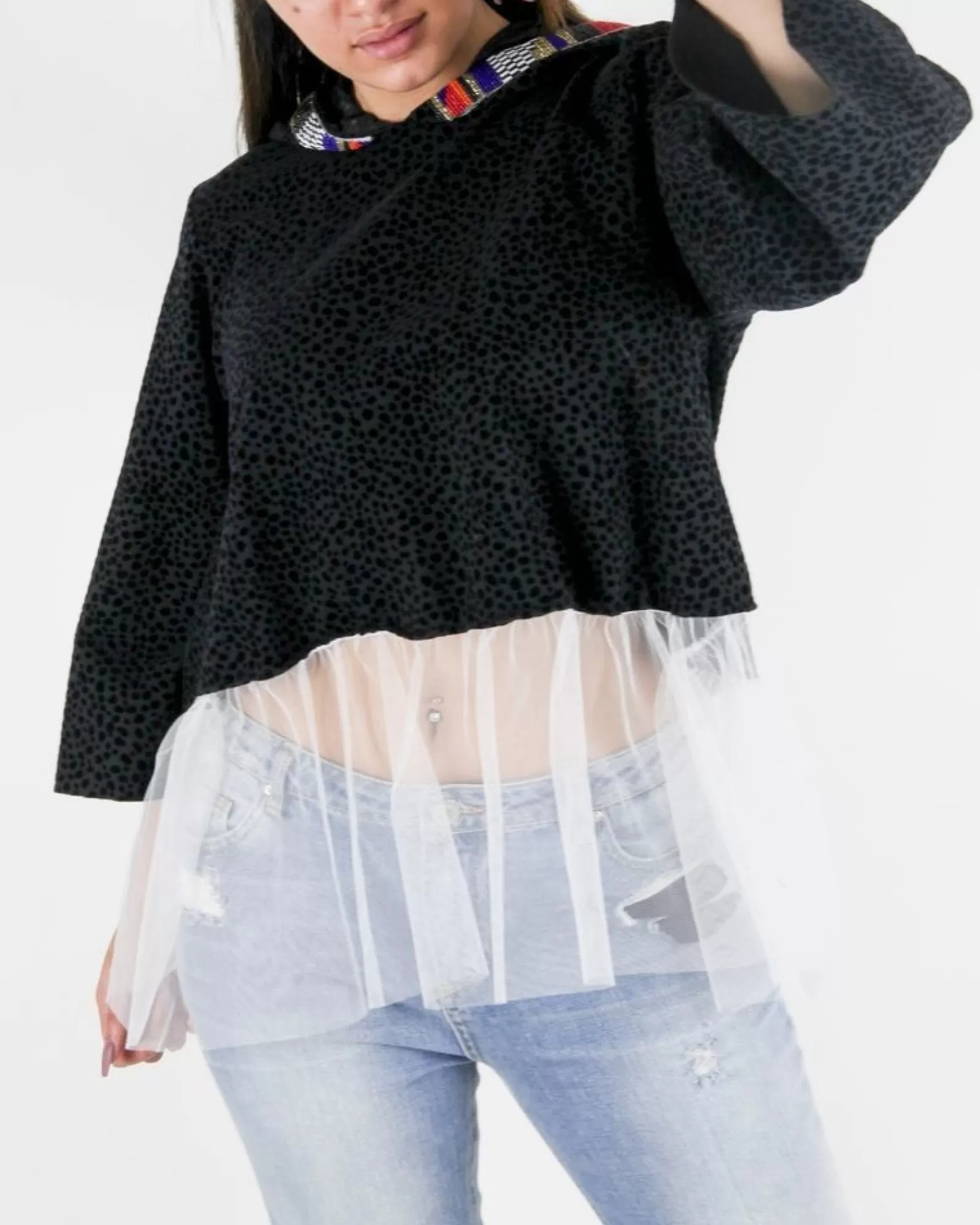 La Piscine Paris Sweat à motifs velours s et capuche perlée Jijil Noir Best
