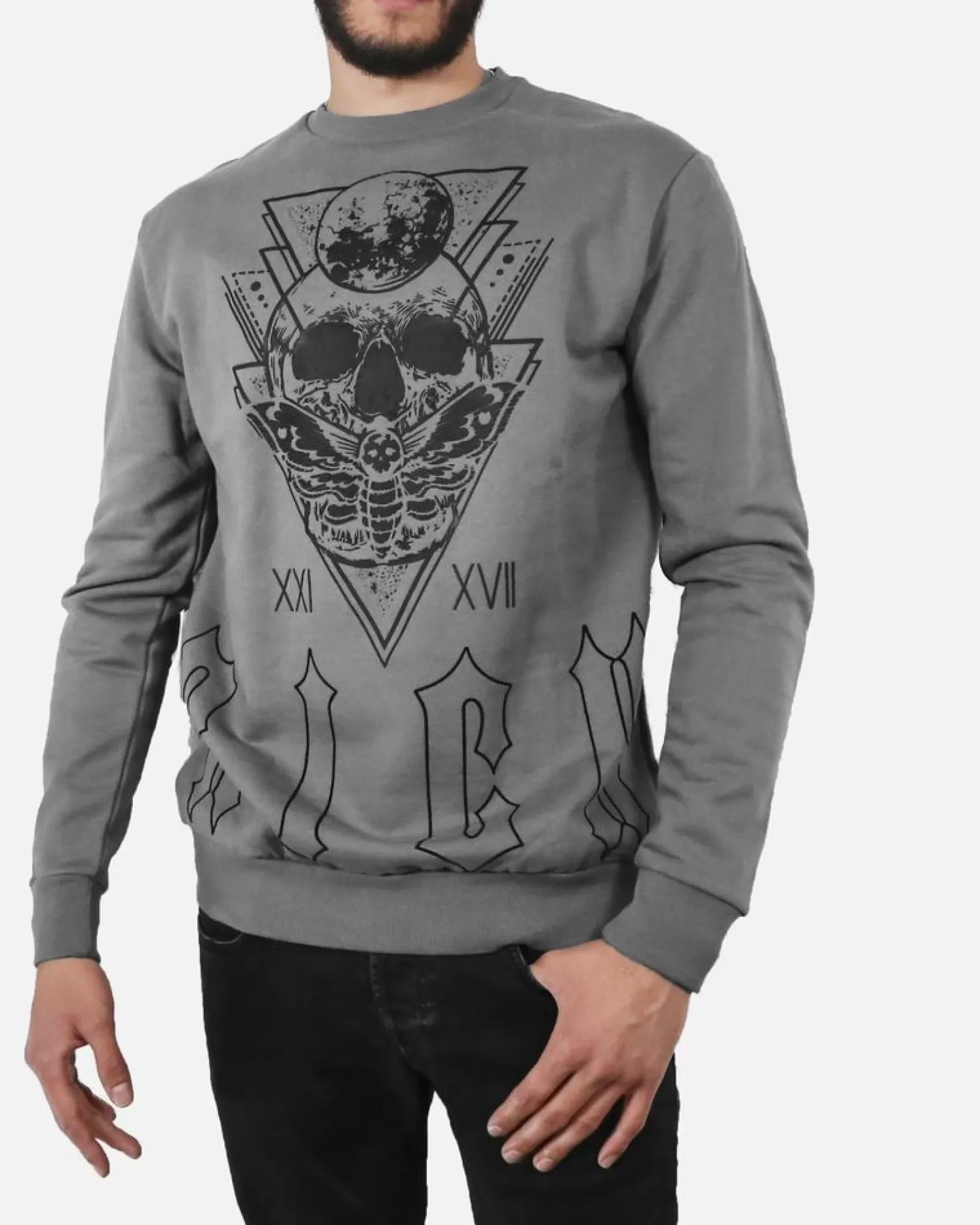 La Piscine Paris Sweat en coton à flocage tête de mort John Richmond Gris Shop