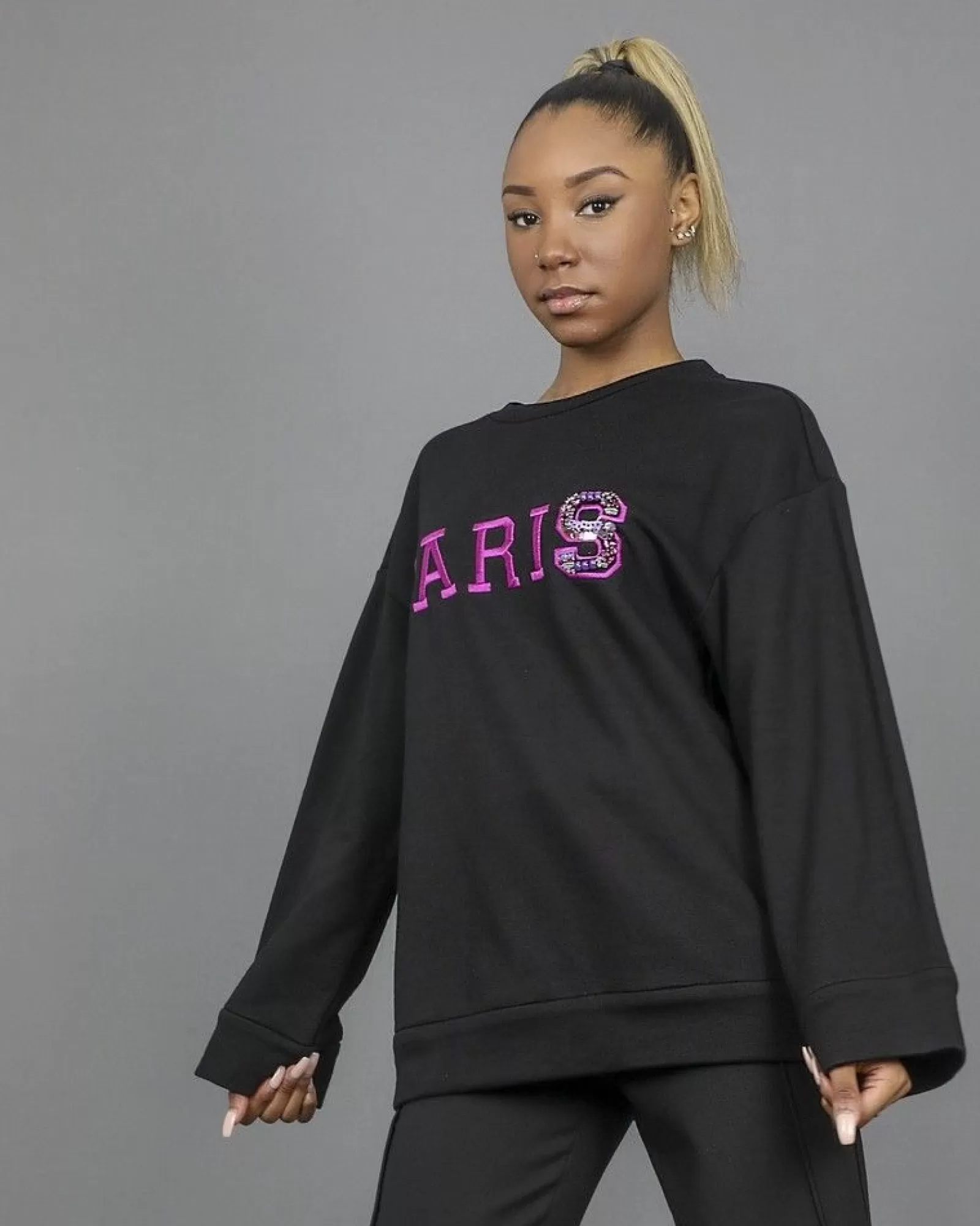 La Piscine Paris Sweat en coton appliqué Isabelle Blanche Noir Sale