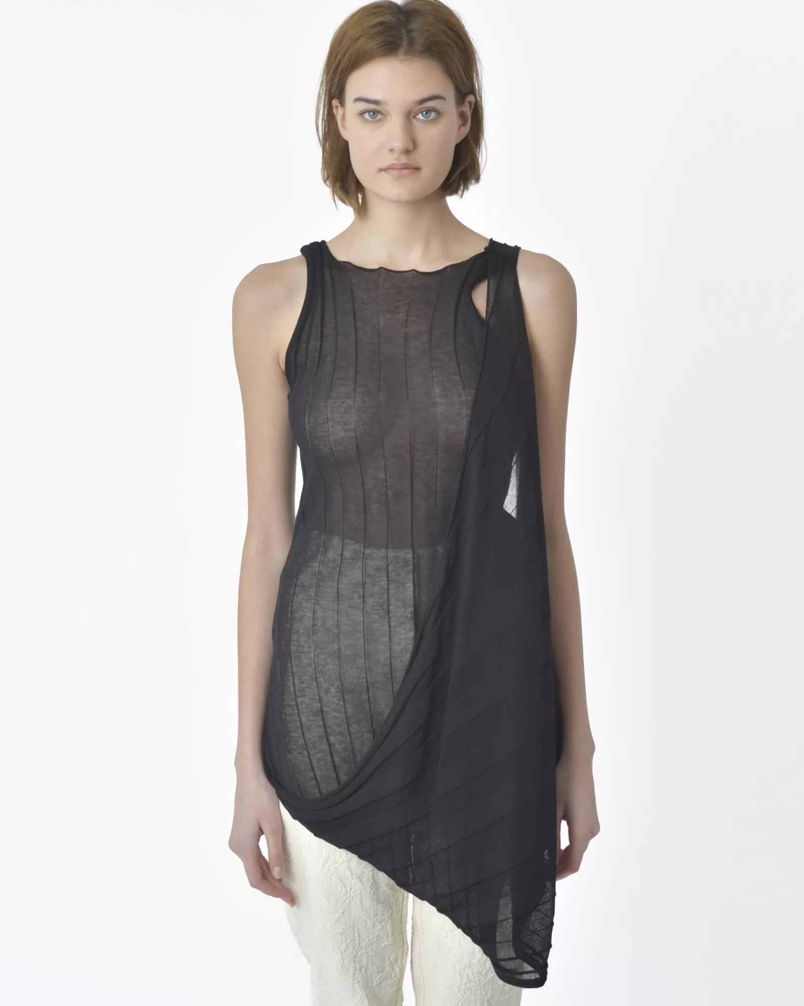 La Piscine Paris Top asymétrique maille fine effet côtelet Masnada Noir Outlet