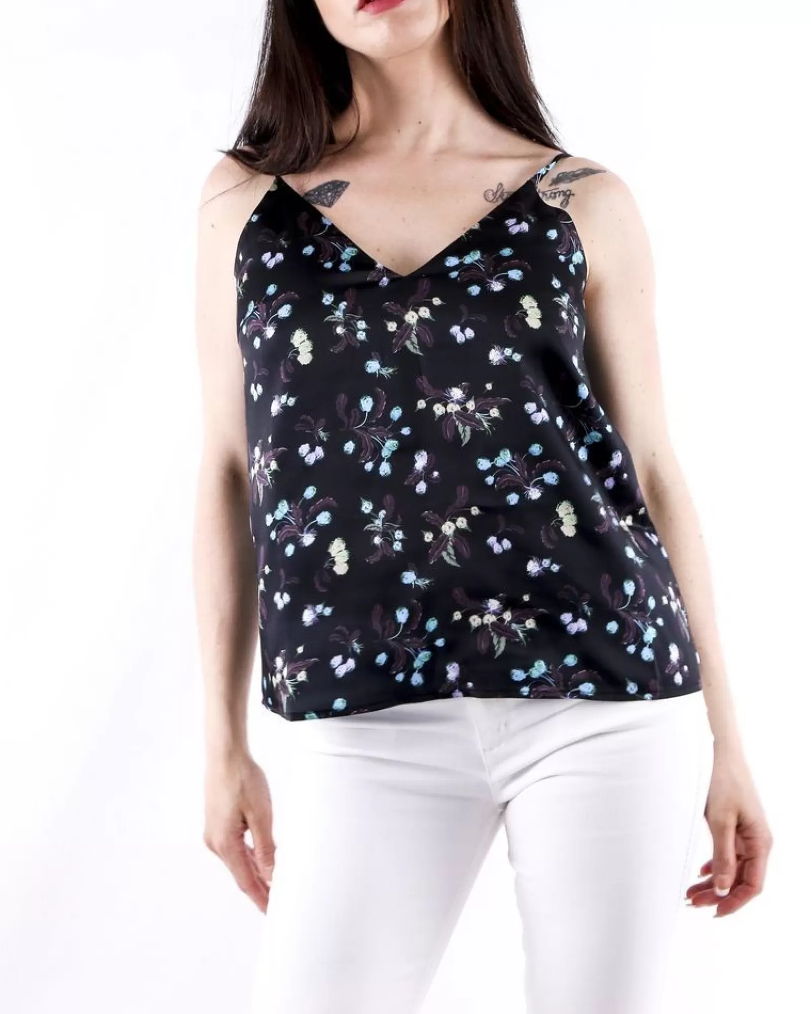 La Piscine Paris Top caraco en satin fleuris Isabelle Blanche Noir Sale