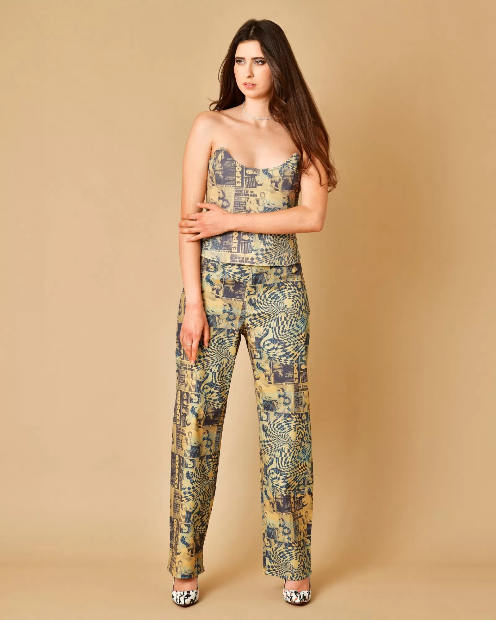 La Piscine Paris Top corset à imprimé graphique Miaou Beige Shop