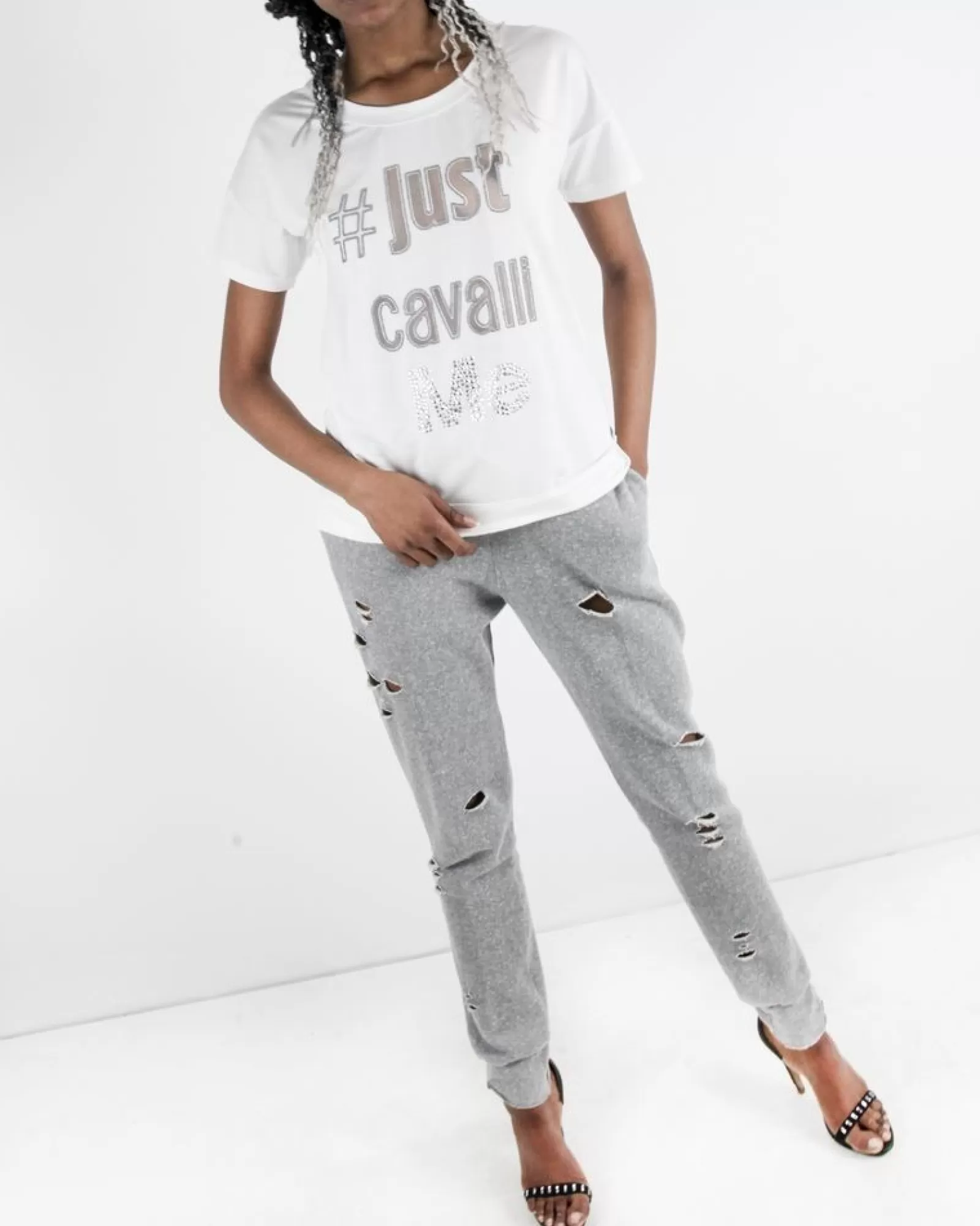 La Piscine Paris T-shirt à logo ajouré et perlé Just Cavalli Blanc Best