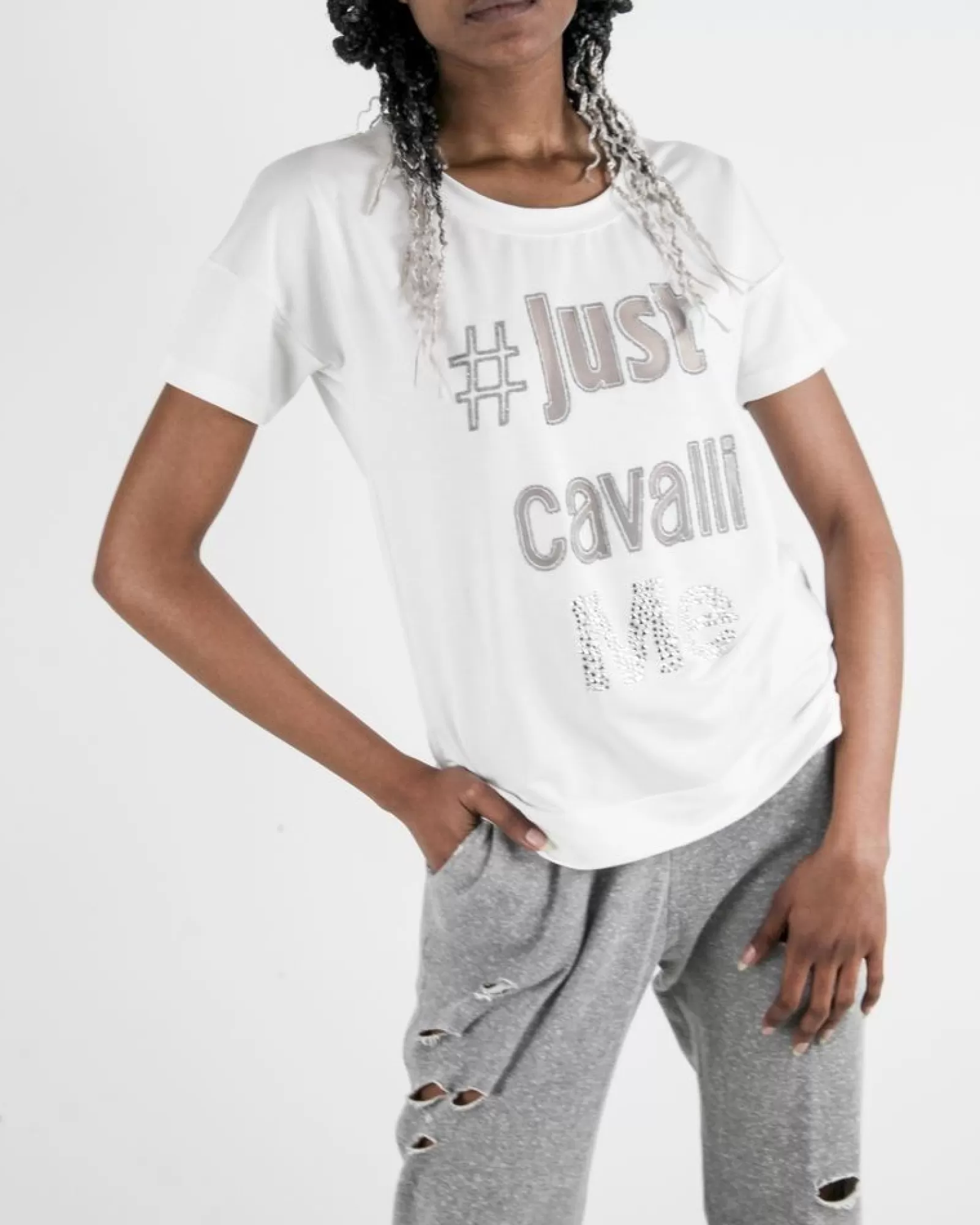La Piscine Paris T-shirt à logo ajouré et perlé Just Cavalli Blanc Best