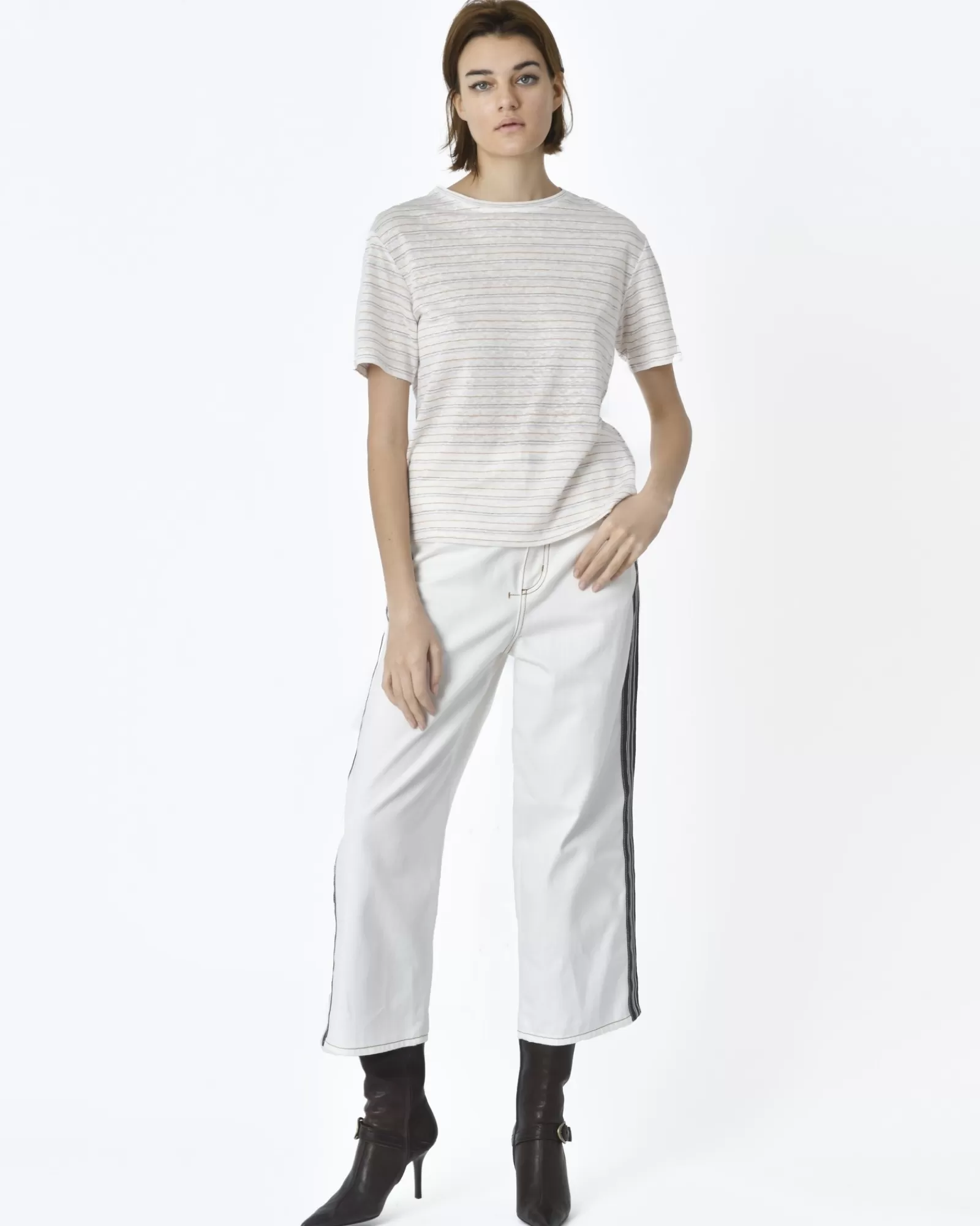 La Piscine Paris T-shirt rayé col rond Vince Blanc Flash Sale