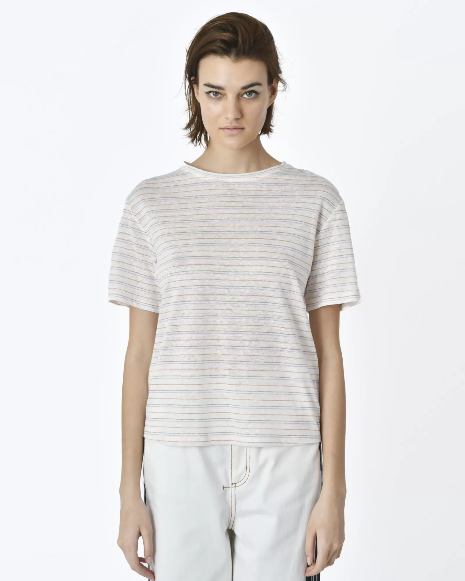 La Piscine Paris T-shirt rayé col rond Vince Blanc Flash Sale