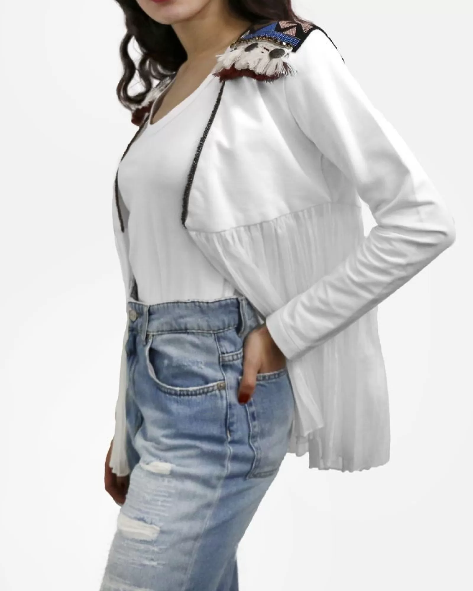 La Piscine Paris Veste à empiècement mousseline drapé & broderies ethniques Jijil Blanc Clearance
