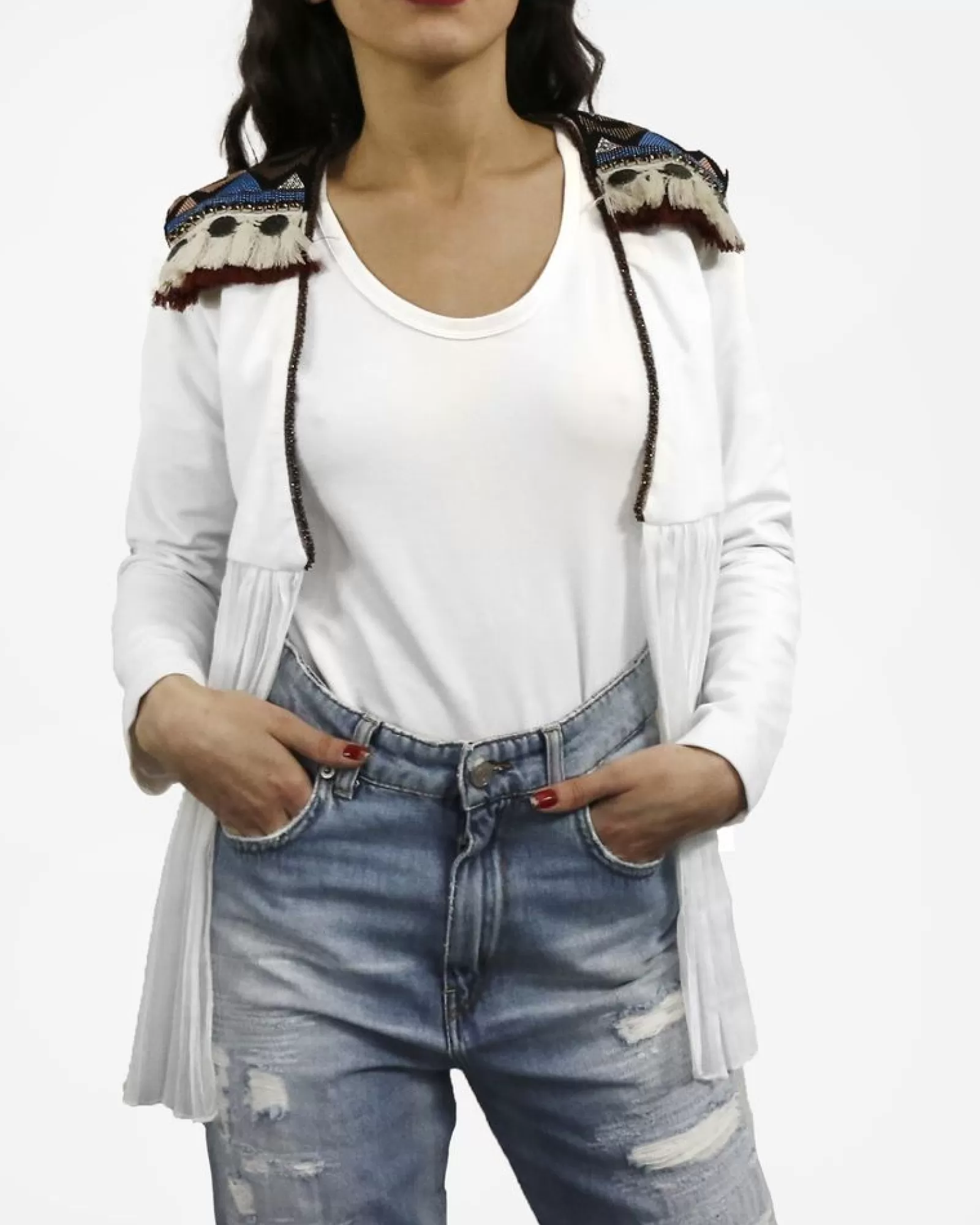 La Piscine Paris Veste à empiècement mousseline drapé & broderies ethniques Jijil Blanc Clearance