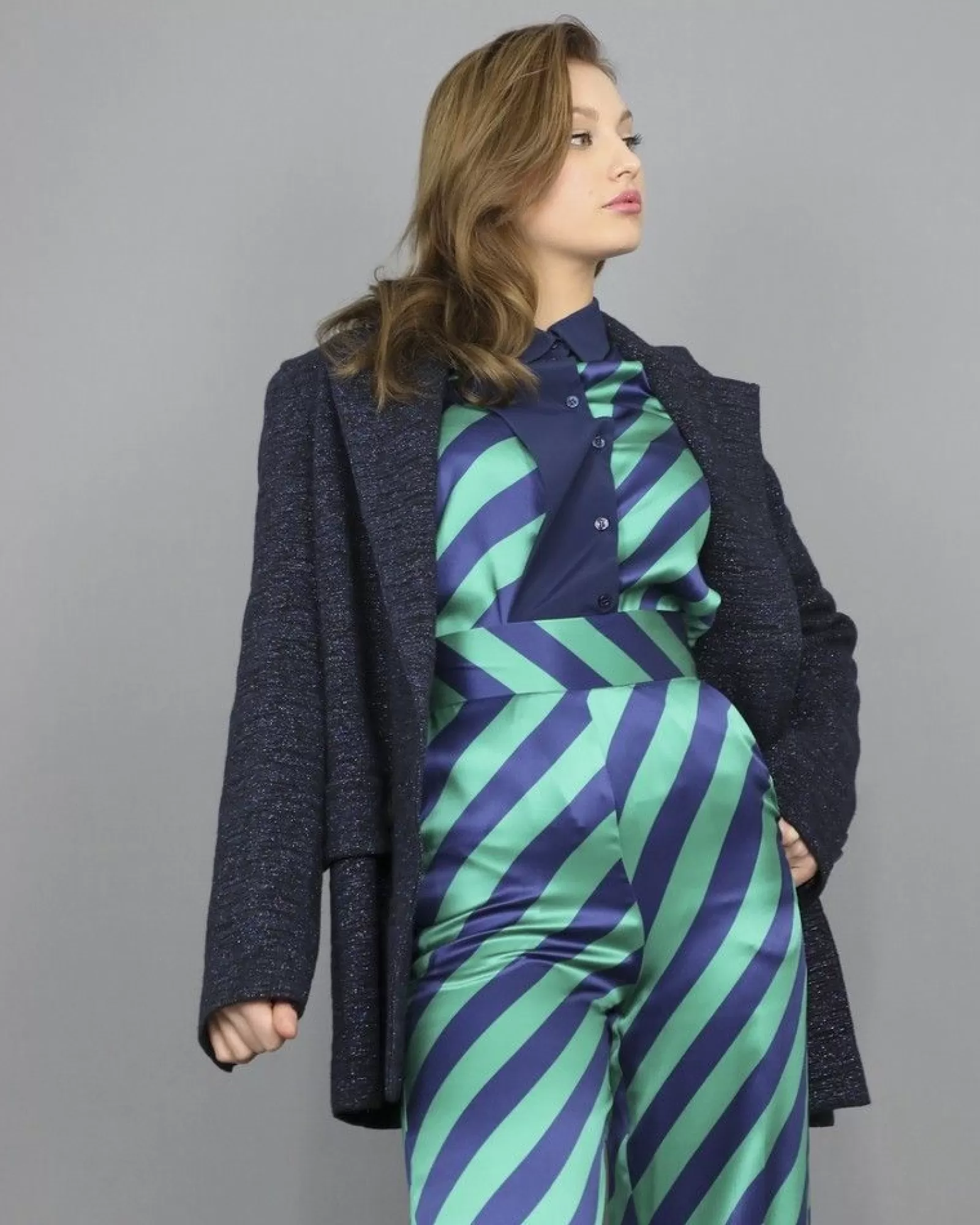 La Piscine Paris Veste e en laine mélangée et fibres métalliques Nude Bleu Clearance